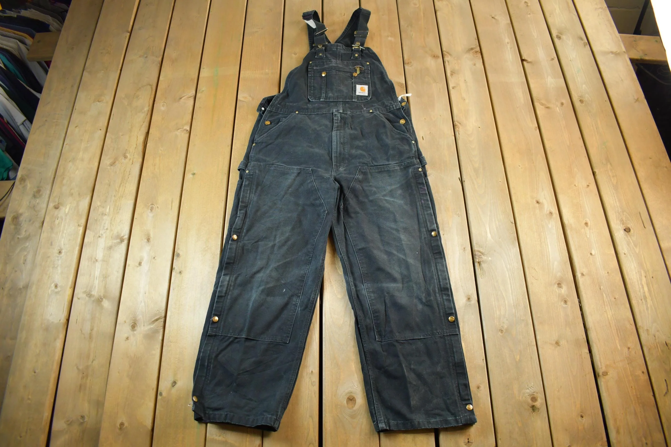Vintage 1990s Carhartt Black Double Knee Canvas Overalls Men's 36 x 27 - Image 3
