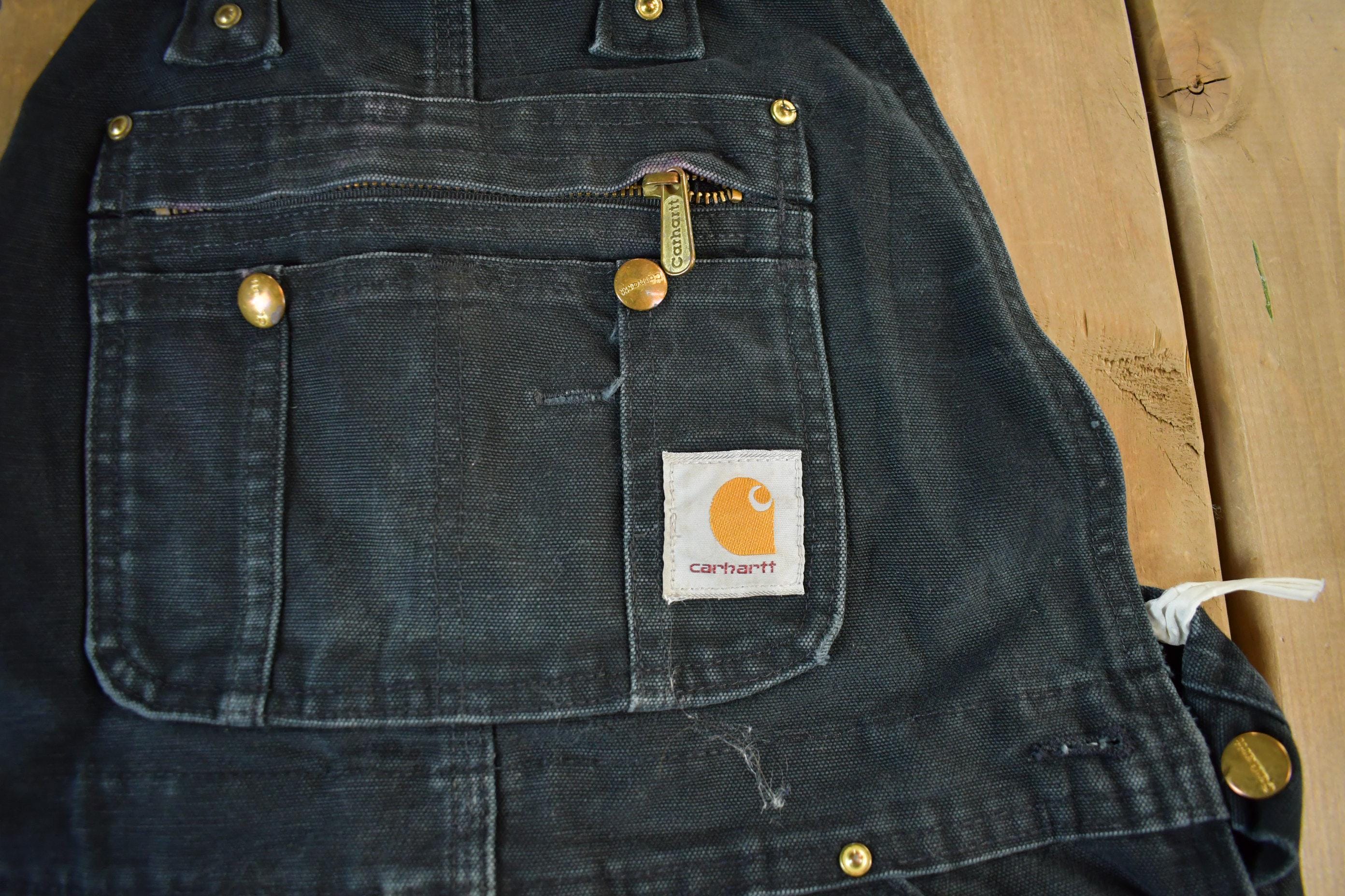 Vintage 1990s Carhartt Black Double Knee Canvas Overalls Men's 36 x 27 - Image 4
