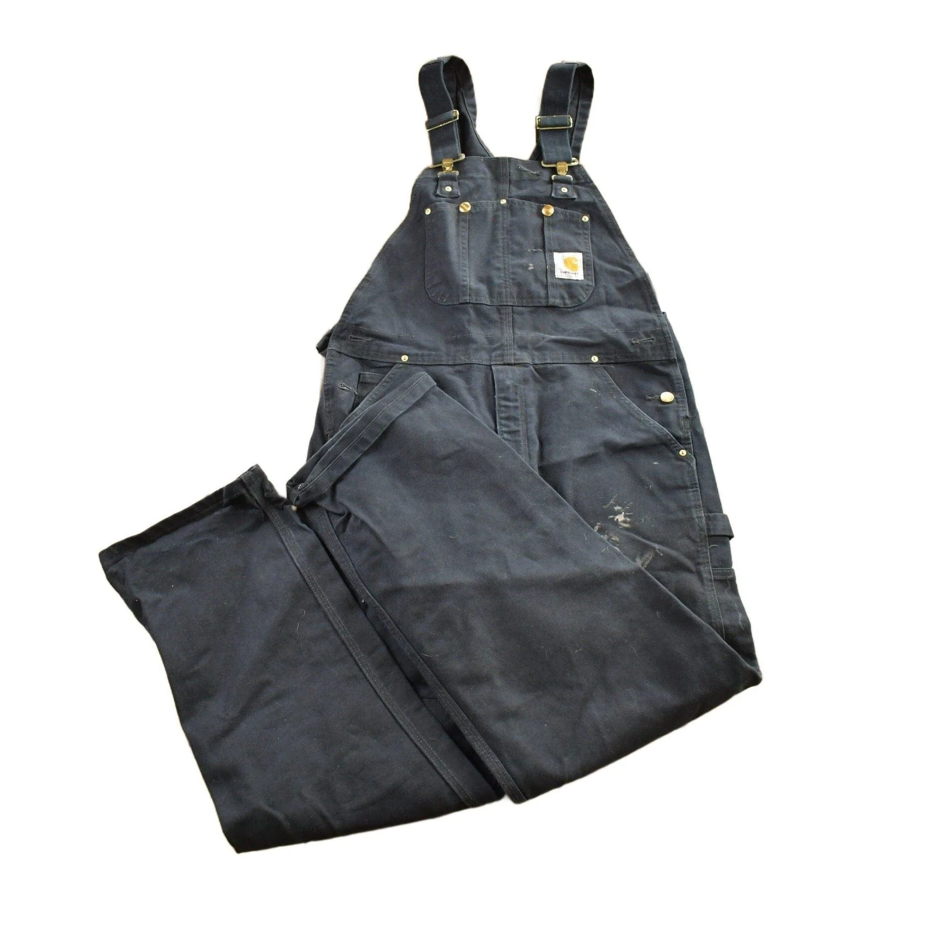 Vintage 1990s Carhartt Black Double Knee Canvas Overalls Men's 38 x 32