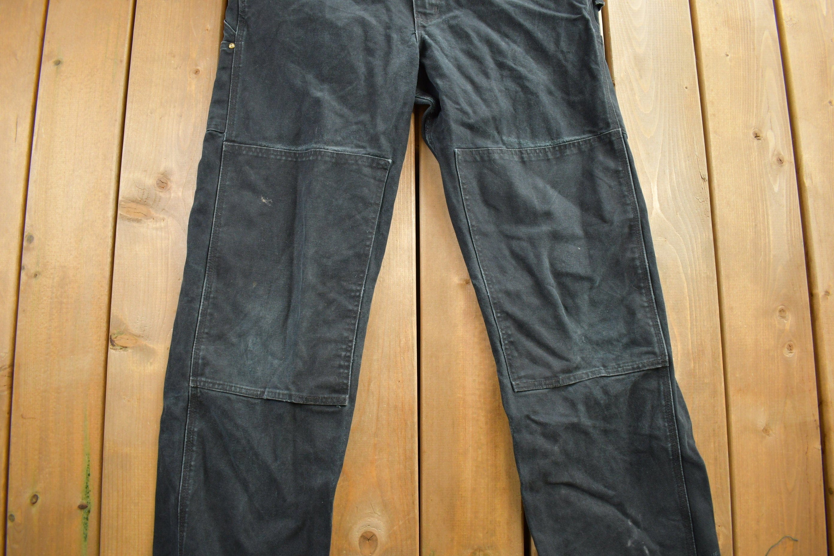 Vintage 1990s Carhartt Black Double Knee Canvas Overalls Men's 38 x 32 - Image 4