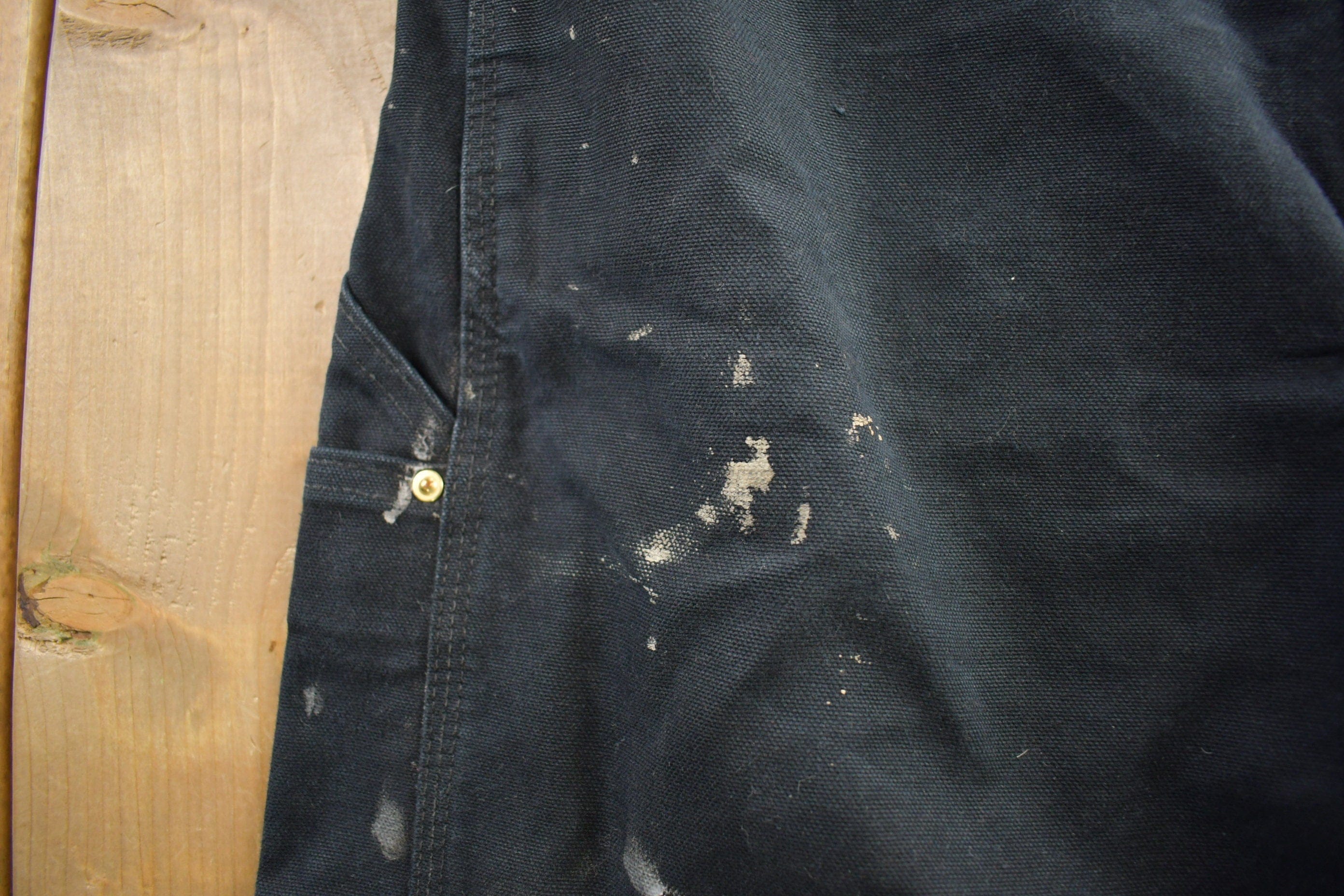 Vintage 1990s Carhartt Black Double Knee Canvas Overalls Men's 38 x 32 - Image 5