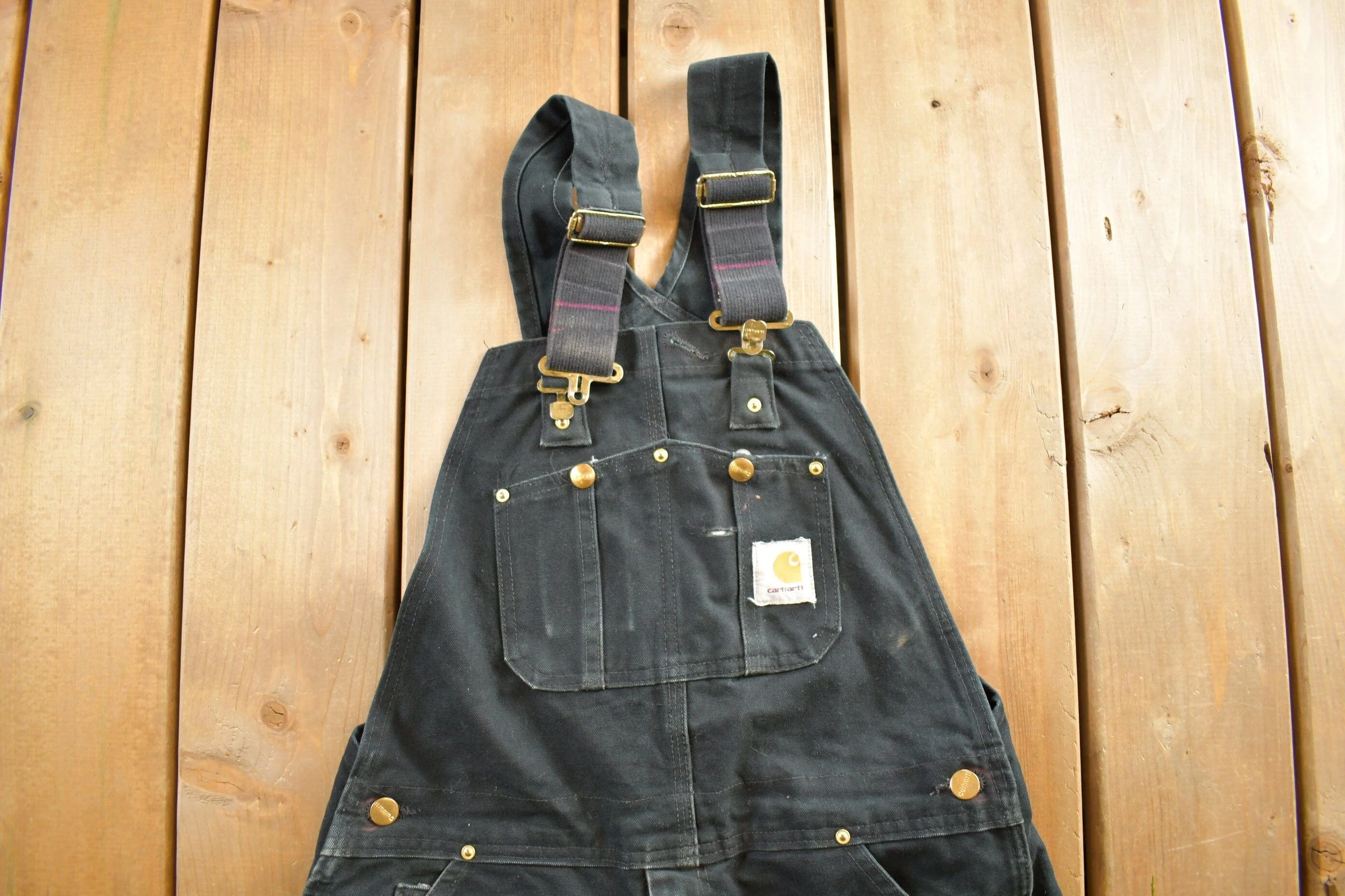 Vintage 1990s Carhartt Black Double Knee Canvas Overalls Men's 40 x 30 - Image 4