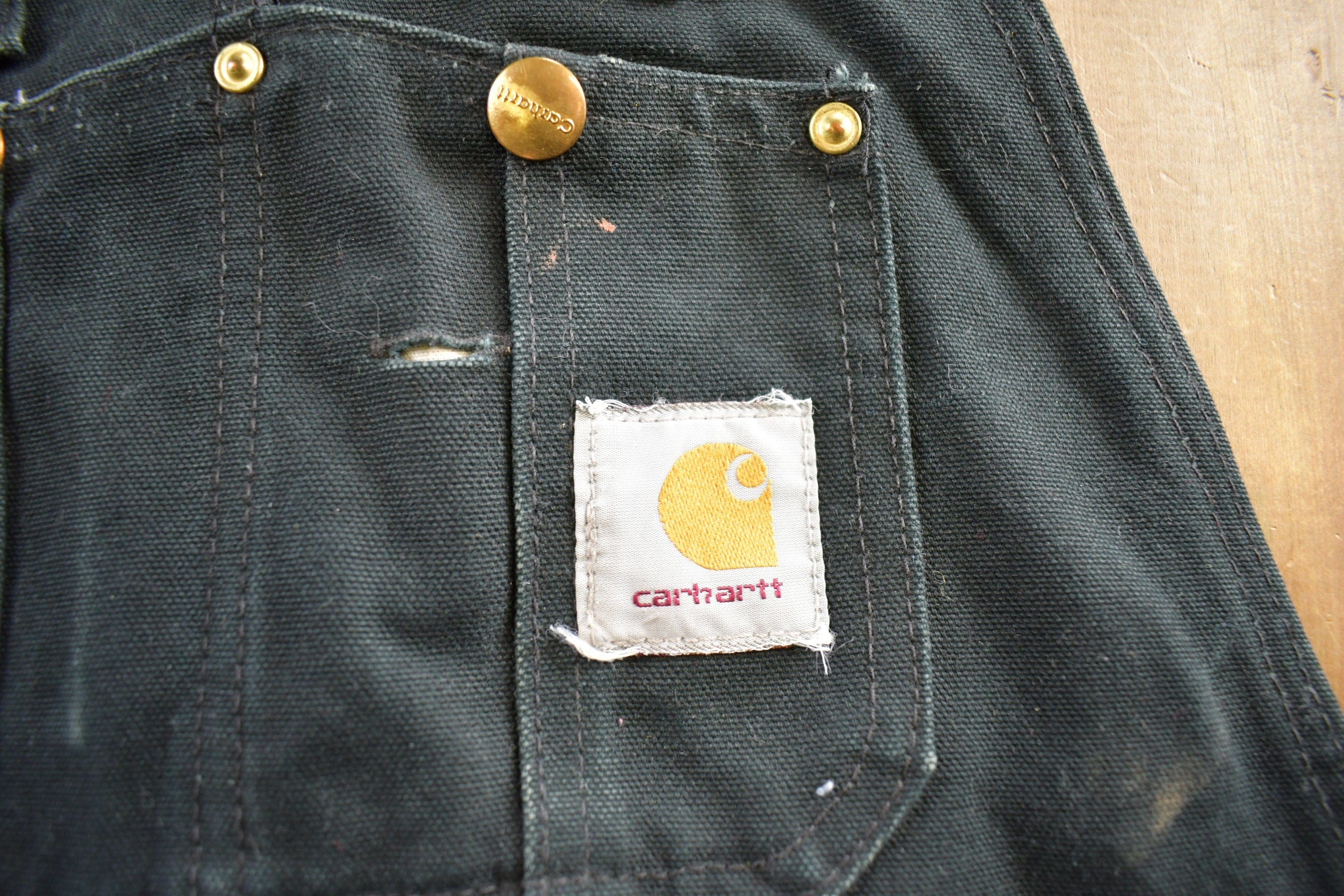 Vintage 1990s Carhartt Black Double Knee Canvas Overalls Men's 40 x 30 - Image 5
