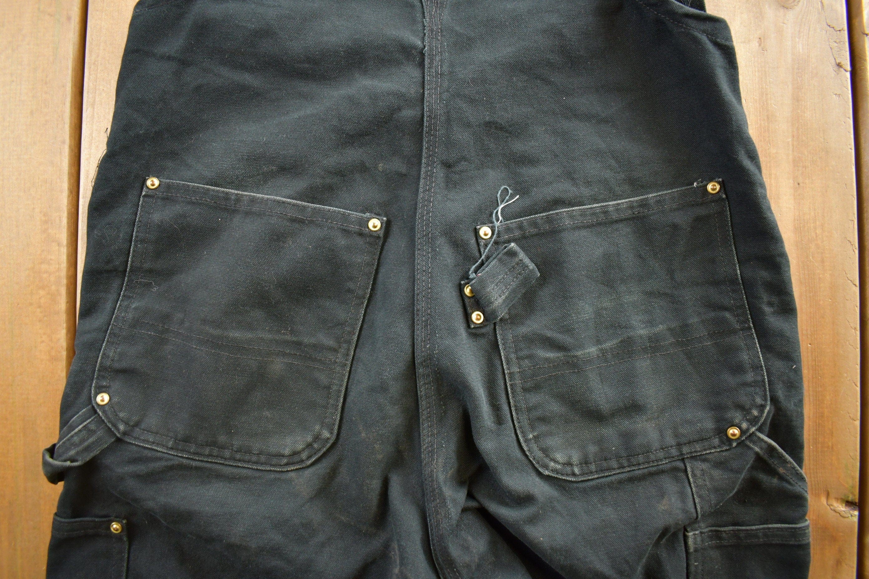 Vintage 1990s Carhartt Black Double Knee Canvas Overalls Men's 40 x 30 - Image 6