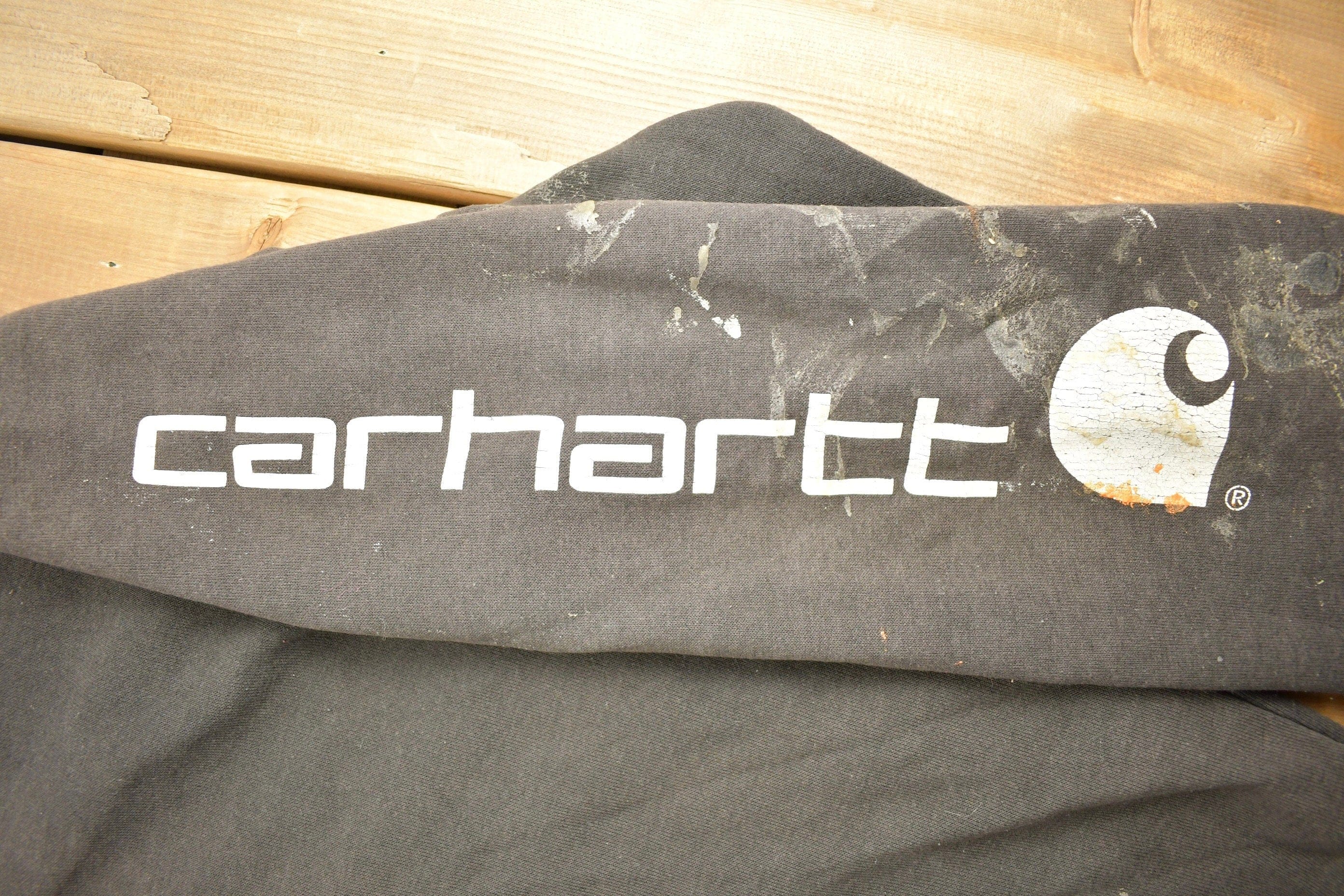 Vintage 1990s Carhartt Black Paint Splattered Hoodie Men's 2XL - Image 3