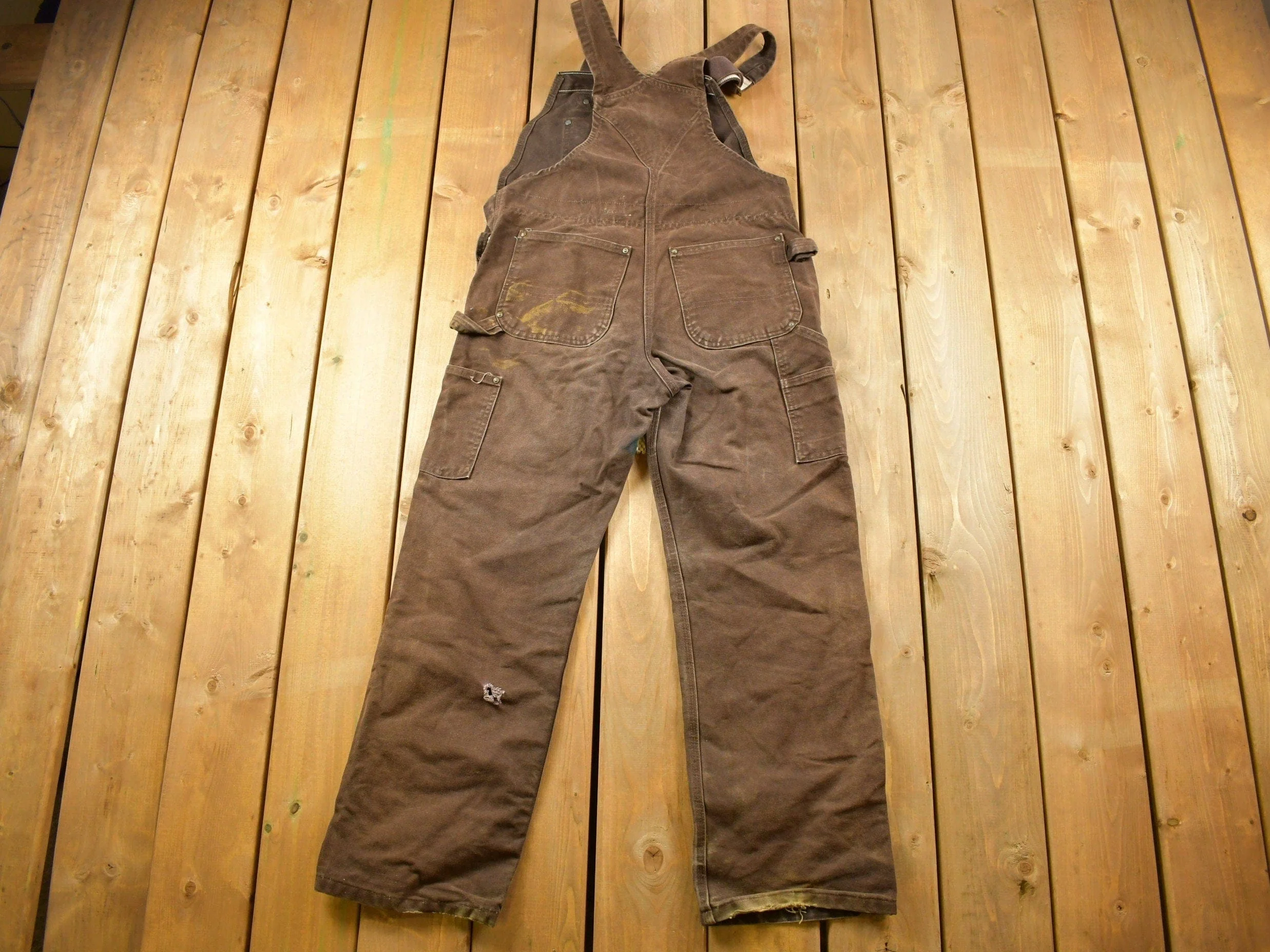 Vintage 1990s Carhartt Brown Canvas Double Knee Overalls Men's 36 x 29 - Image 3