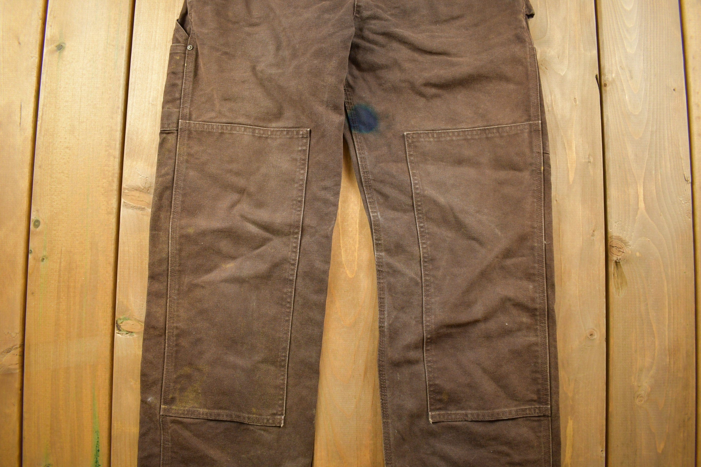 Vintage 1990s Carhartt Brown Canvas Double Knee Overalls Men's 36 x 29 - Image 6