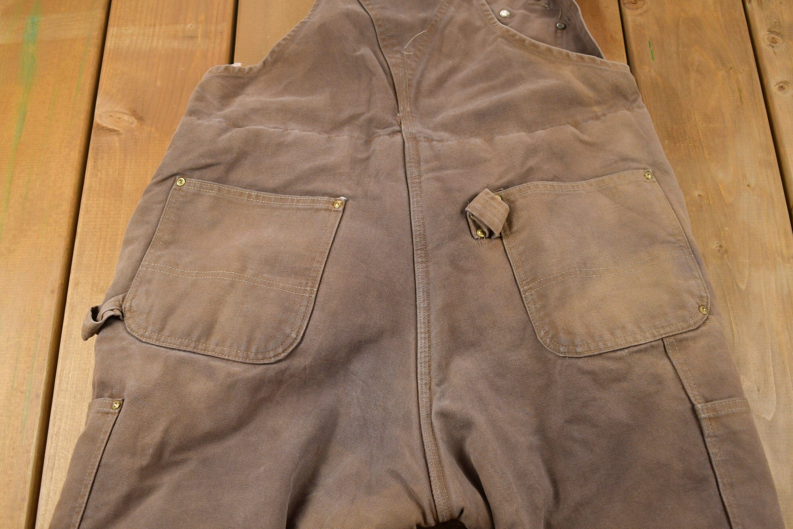 Vintage 1990s Carhartt Brown Double Knee Canvas Quilted Overalls Men's 36 x 28 - Image 6