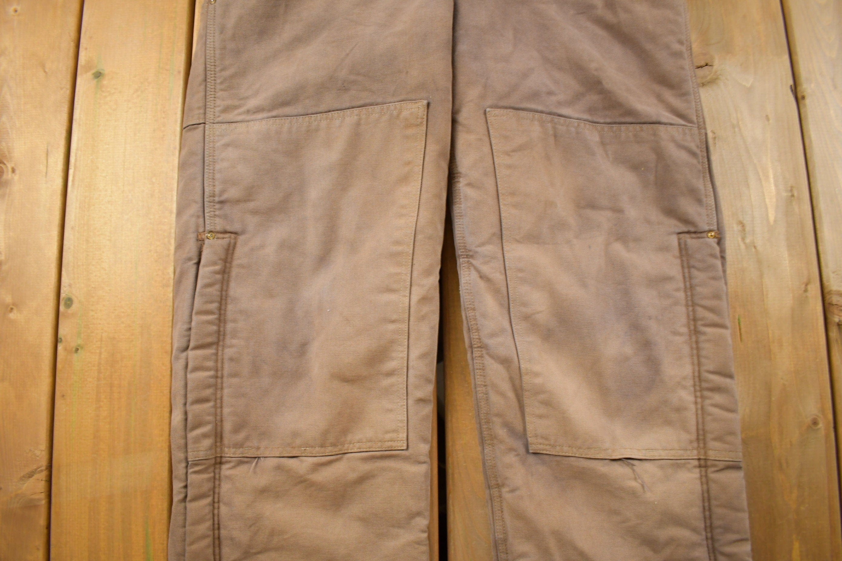Vintage 1990s Carhartt Brown Double Knee Canvas Quilted Overalls Men's 36 x 28 - Image 8