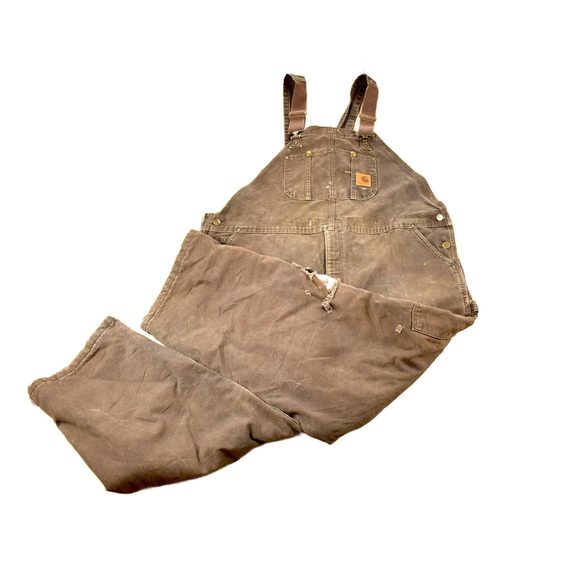 Vintage 1990s Carhartt Brown Double Knee Canvas Quilted Overalls Men's 48 x 30