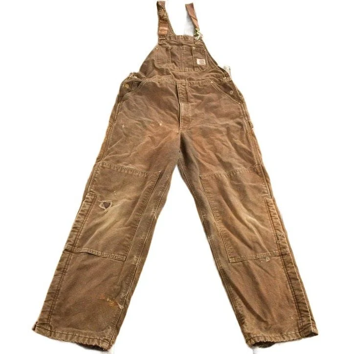 Vintage 1990s Carhartt Chocolate Brown Double Knee Canvas Overalls Men's 38 x 30