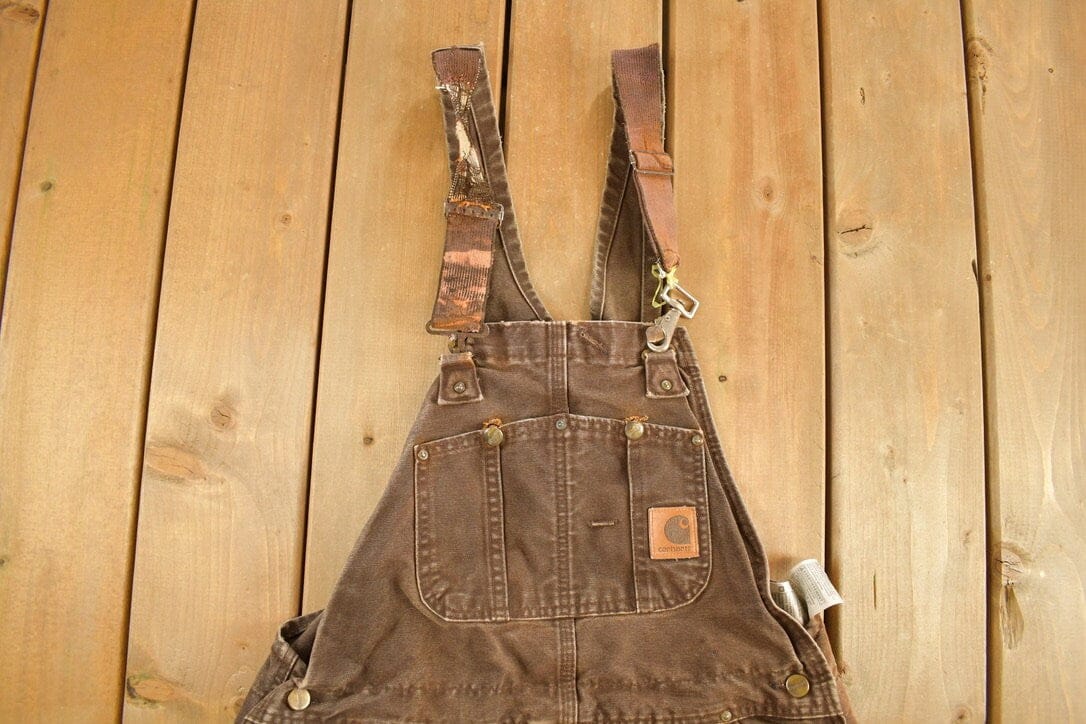 Vintage 1990s Carhartt Chocolate Brown Double Knee Canvas Overalls Men's 38 x 30 - Image 3