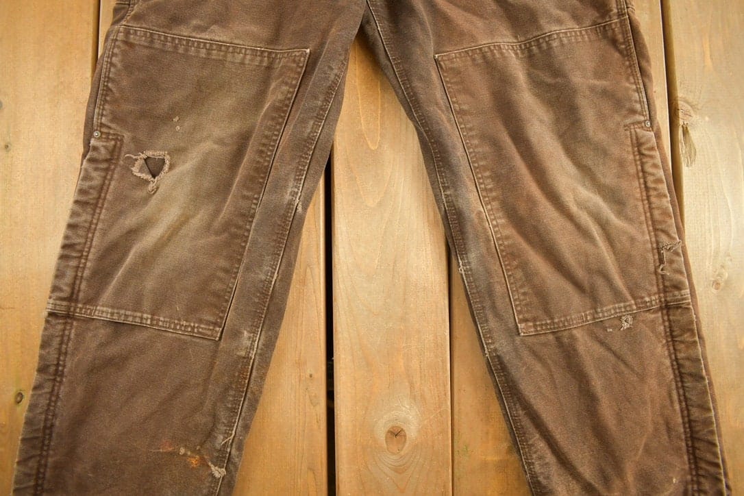 Vintage 1990s Carhartt Chocolate Brown Double Knee Canvas Overalls Men's 38 x 30 - Image 5