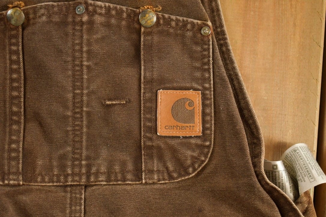 Vintage 1990s Carhartt Chocolate Brown Double Knee Canvas Overalls Men's 38 x 30 - Image 6