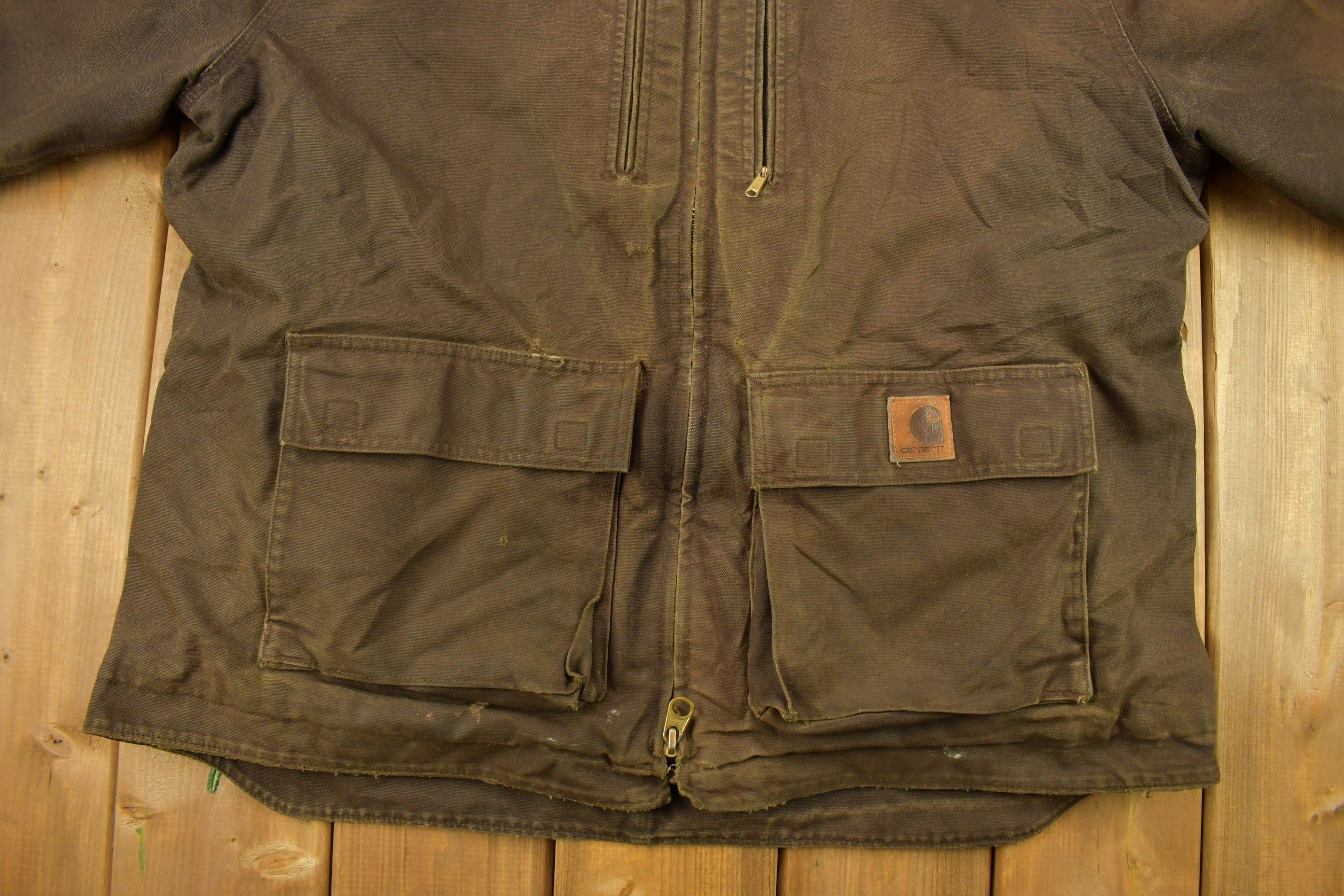 Vintage 1990s Carhartt Chocolate Brown Fleece Lined Work Jacket Men's XL - Image 3