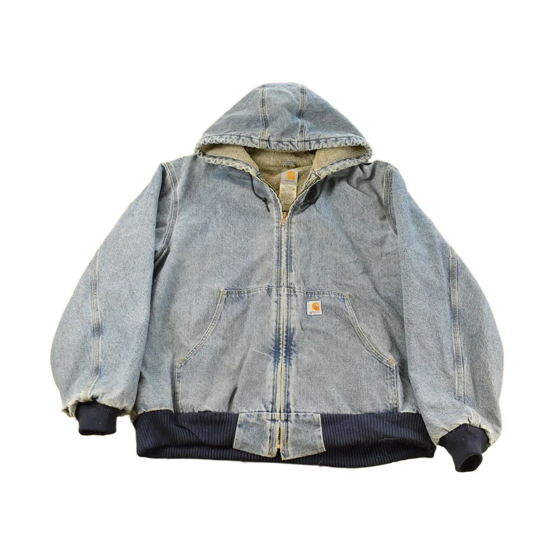 Vintage 1990s Carhartt Denim Sherpa Lined Hooded Jacket Men's XL