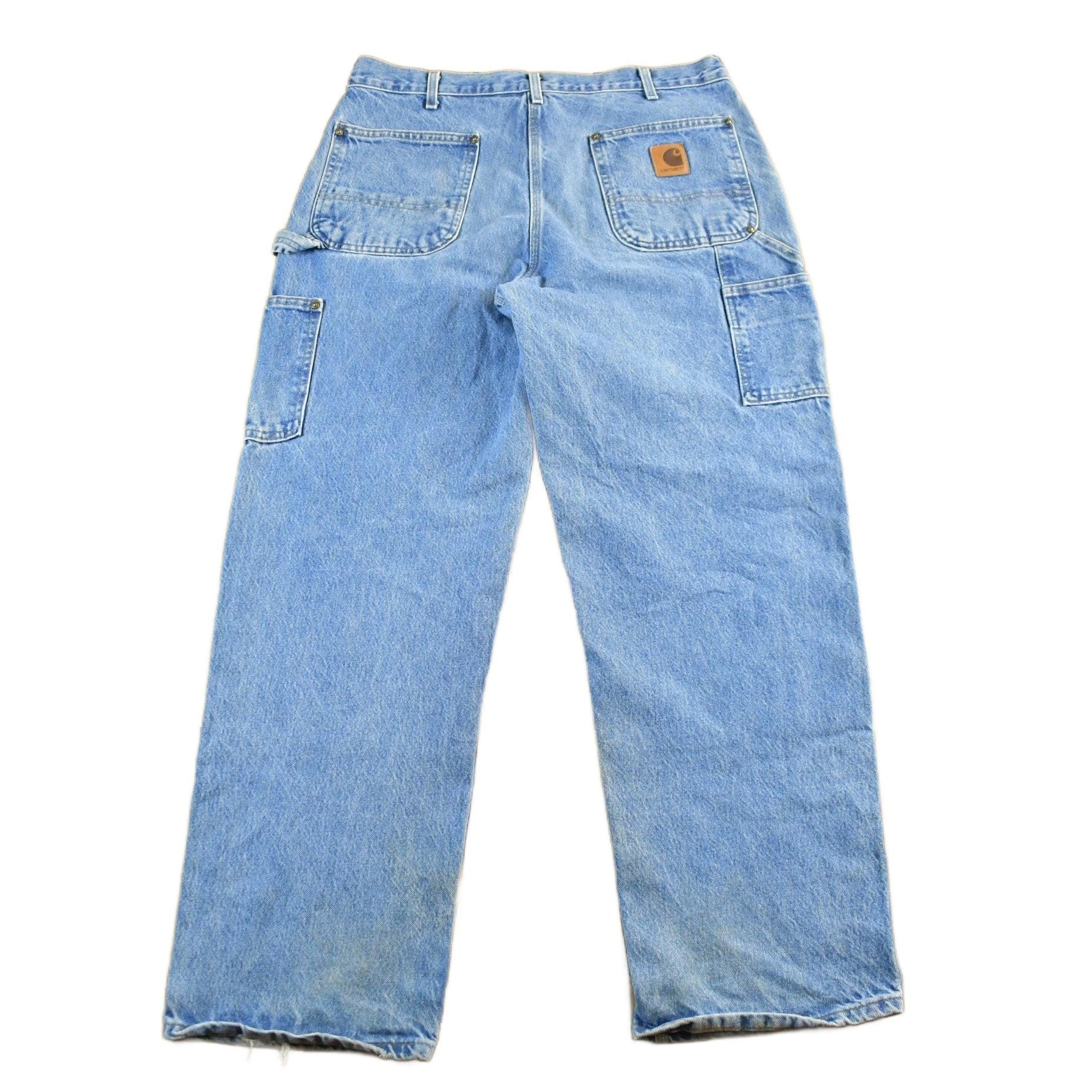 Vintage 1990s Carhartt Distressed Double Knee Denim Work Jeans Men's 34 x 30 - Image 2