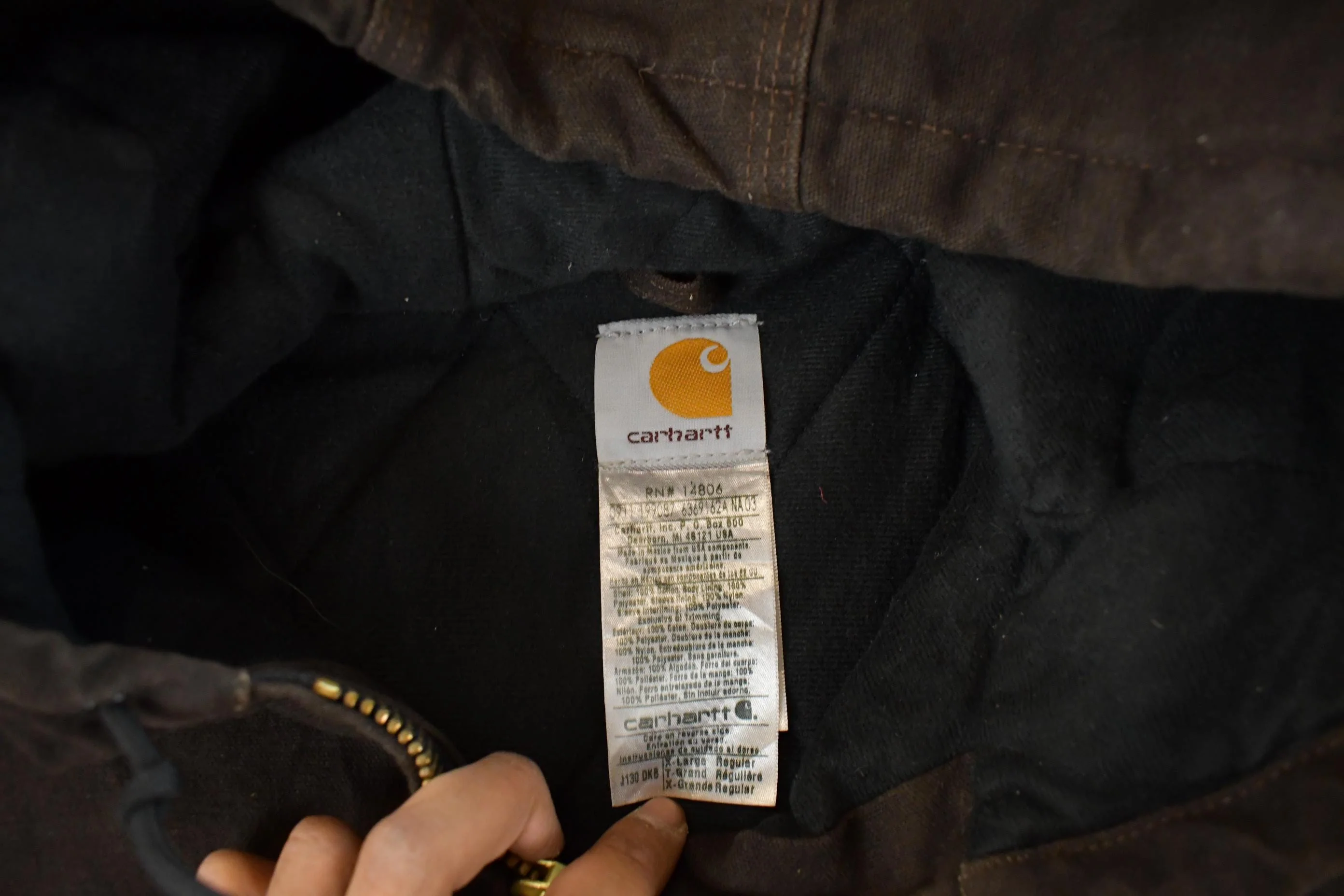 Vintage 1990s Carhartt Distressed Hooded Jacket Men's XL - Image 5