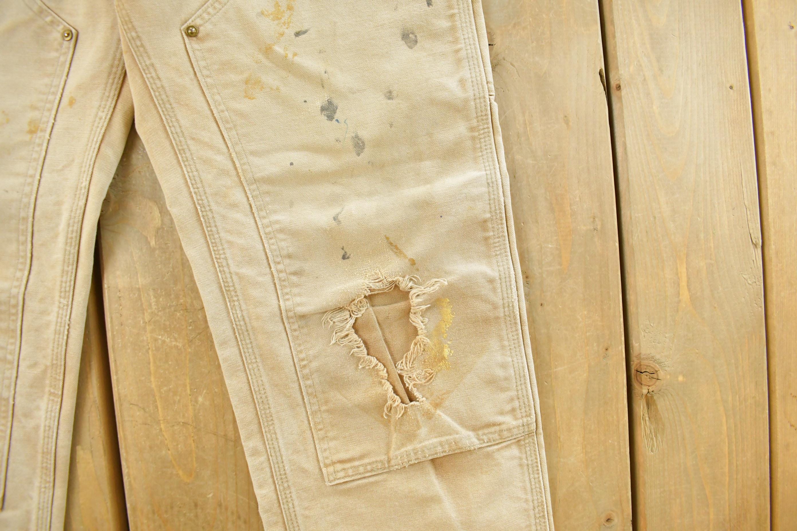 Vintage 1990s Carhartt Distressed Sun Faded Double Knee Pants Men's 30 x 29 - Image 4