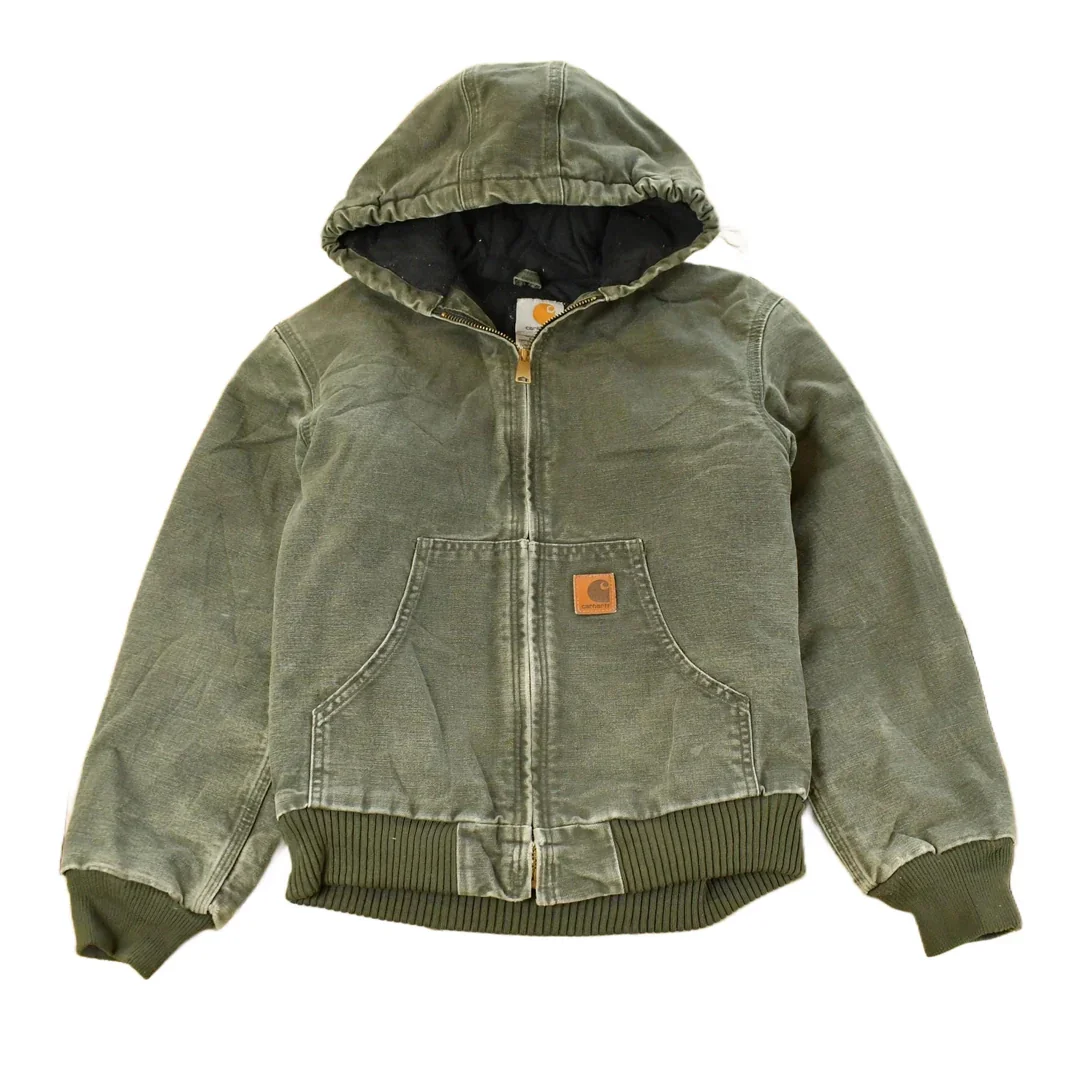 Vintage 1990s Carhartt Hooded Distressed Work Jacket Youth Large