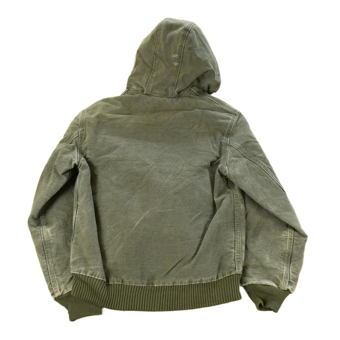 Vintage 1990s Carhartt Hooded Distressed Work Jacket Youth Large - Image 2