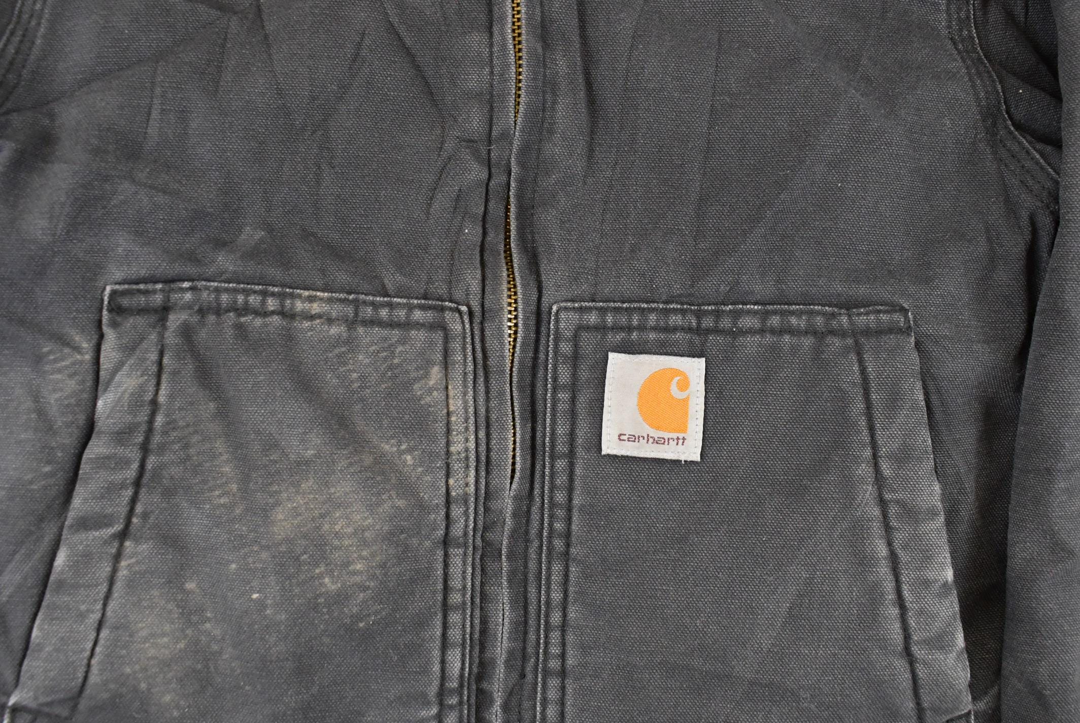 Vintage 1990s Carhartt Hooded Distressed Work Jacket Youth XS - Image 3