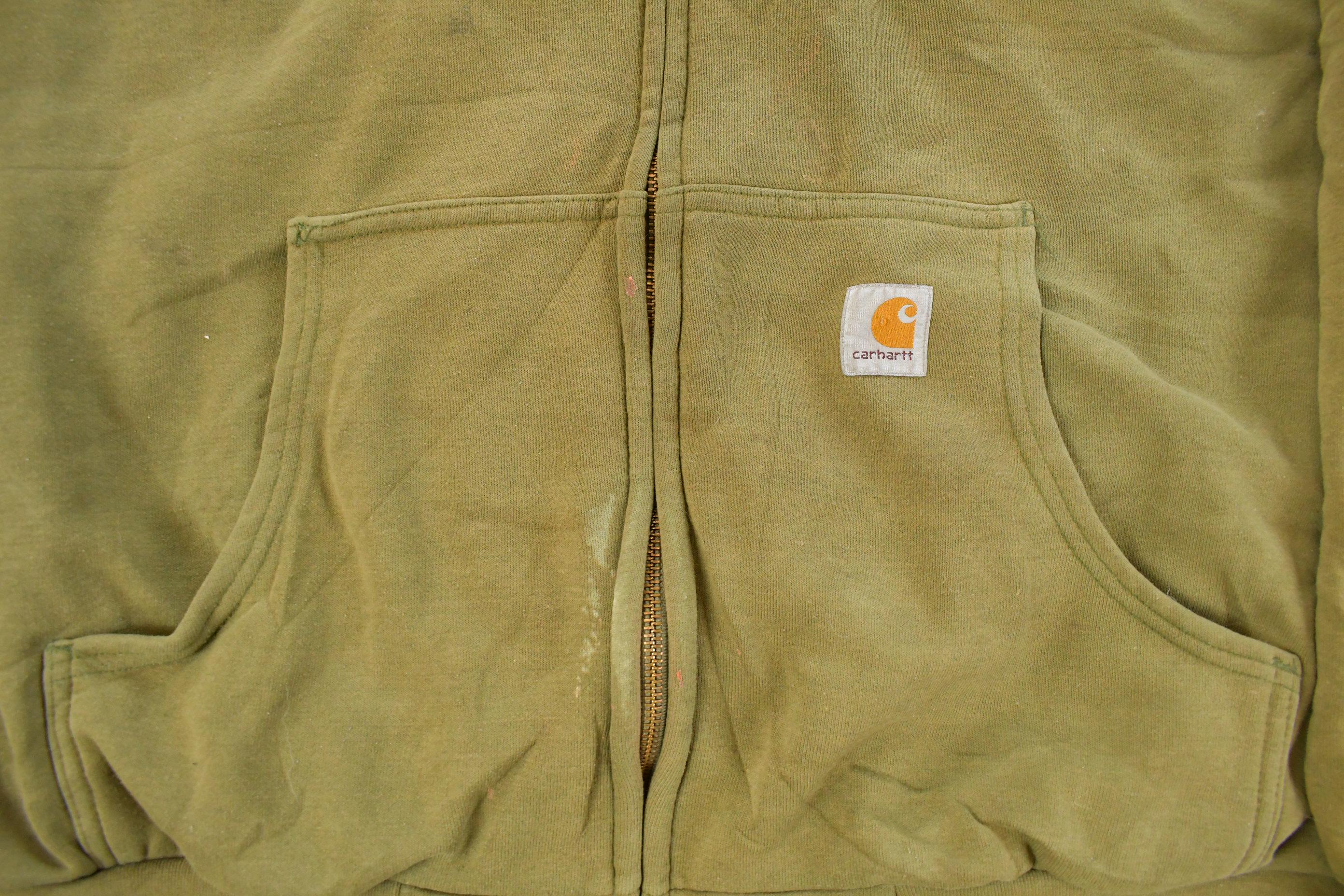 Vintage 1990s Carhartt Lined Full Zip Hoodie Sweatshirt Men's 2XL - Image 3