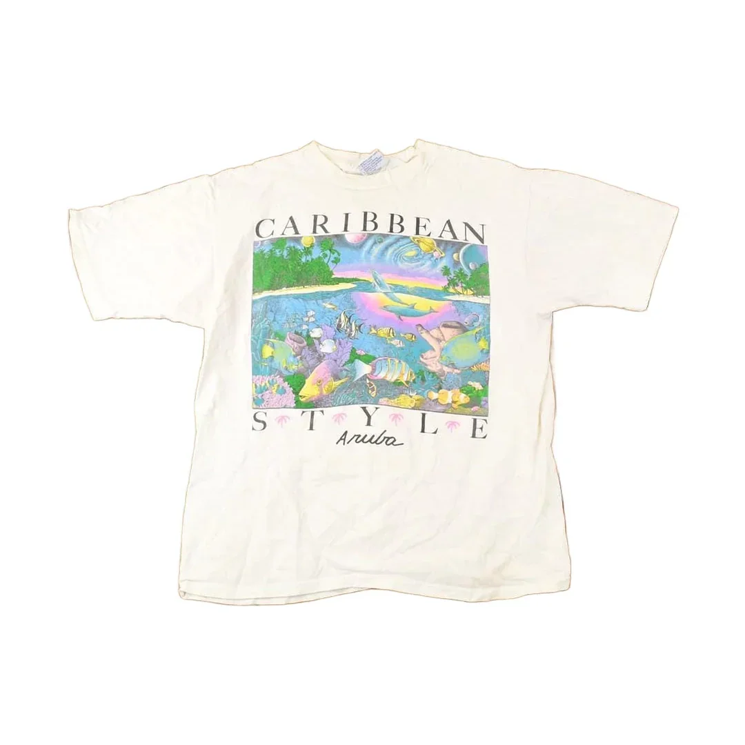 Vintage 1990s Caribbean Style Aruba Souvenir Travel T-Shirt Men's M
