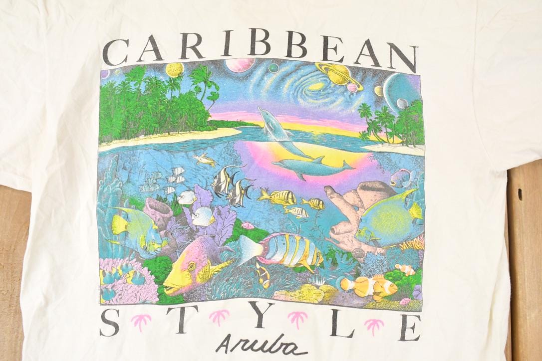 Vintage 1990s Caribbean Style Aruba Souvenir Travel T-Shirt Men's M - Image 3