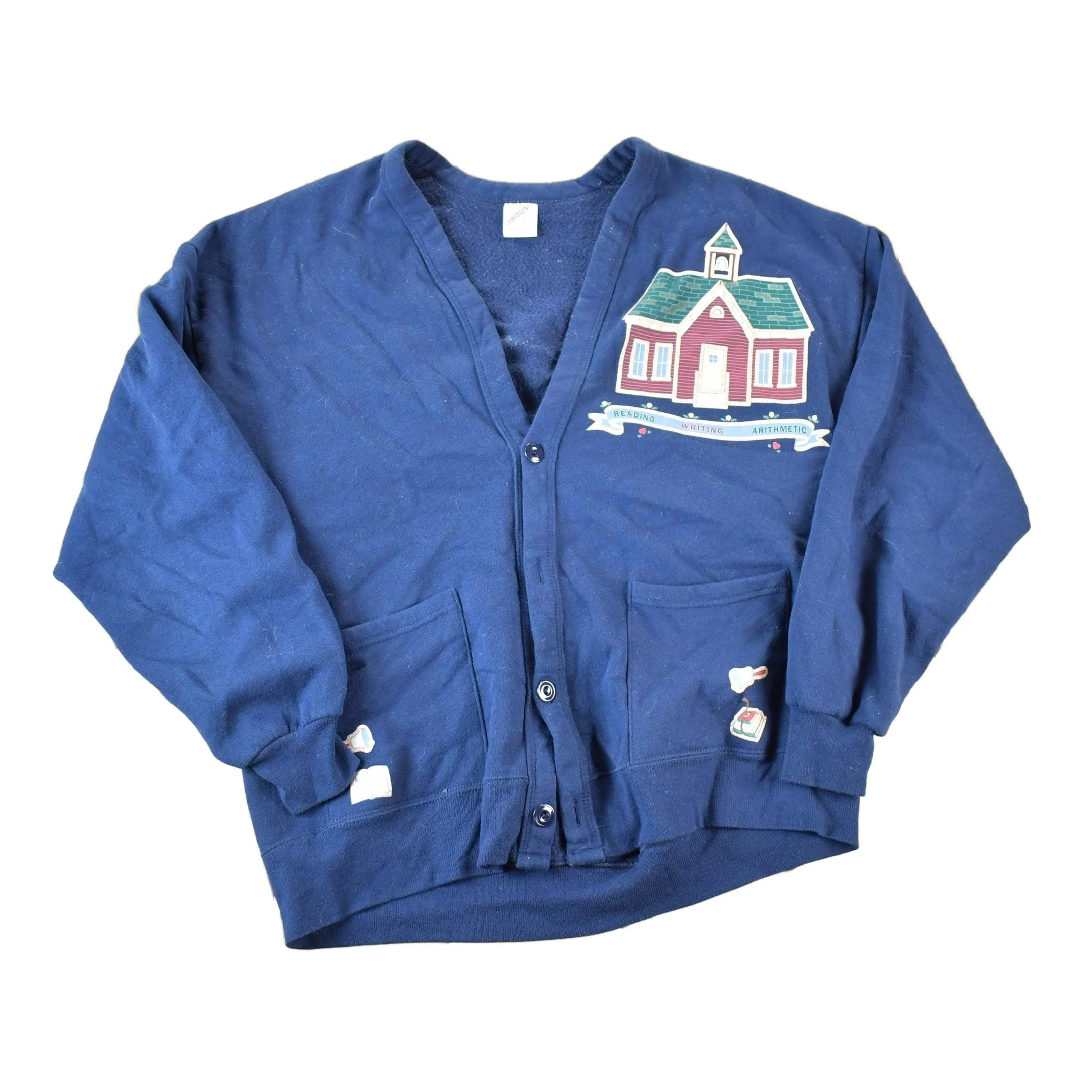 Vintage 1990s Cartoon Schoolhouse Cardigan Sweatshirt Mens L