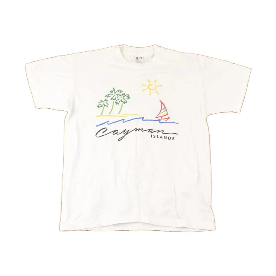 Vintage 1990s Cayman Islands Cartoon Sailboats Souvenir Travel T-Shirt Men's L