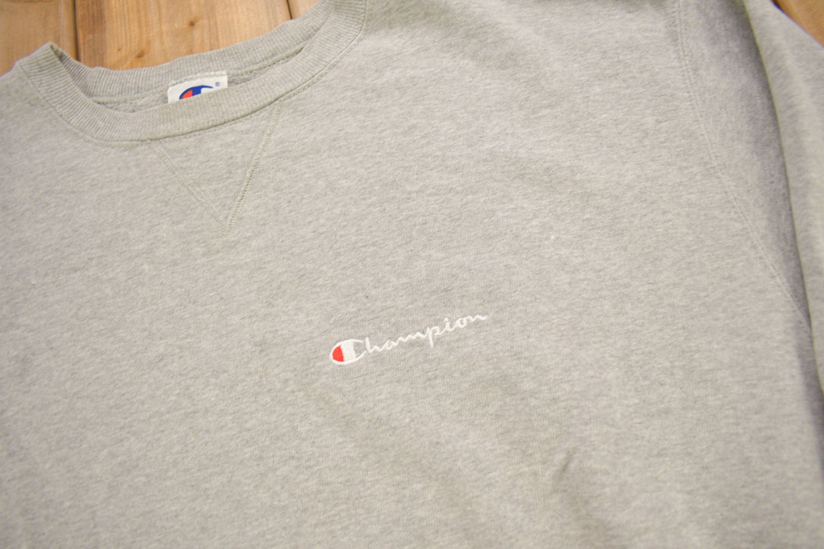 Vintage 1990s Champion Blank Grey Crewneck Sweatshirt Men's XL - Image 5