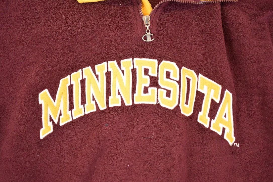 Vintage 1990s Champion Minnesota Quarter Zip Fleece Collegiate Sweater Men's XL - Image 3