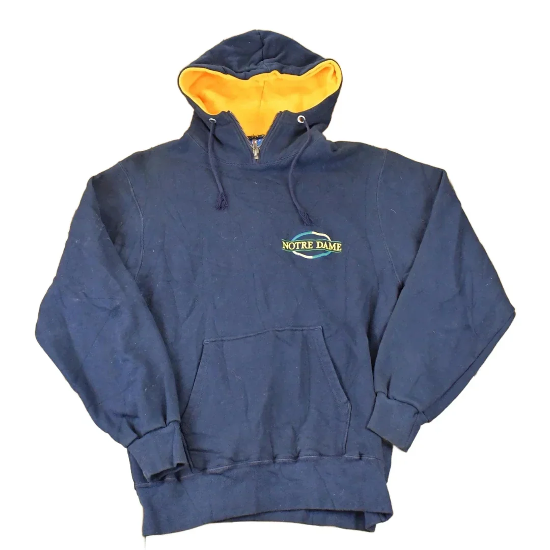 Vintage 1990s Champion Notre Dame University Quarter Zip Hoodie Sweater Men's M