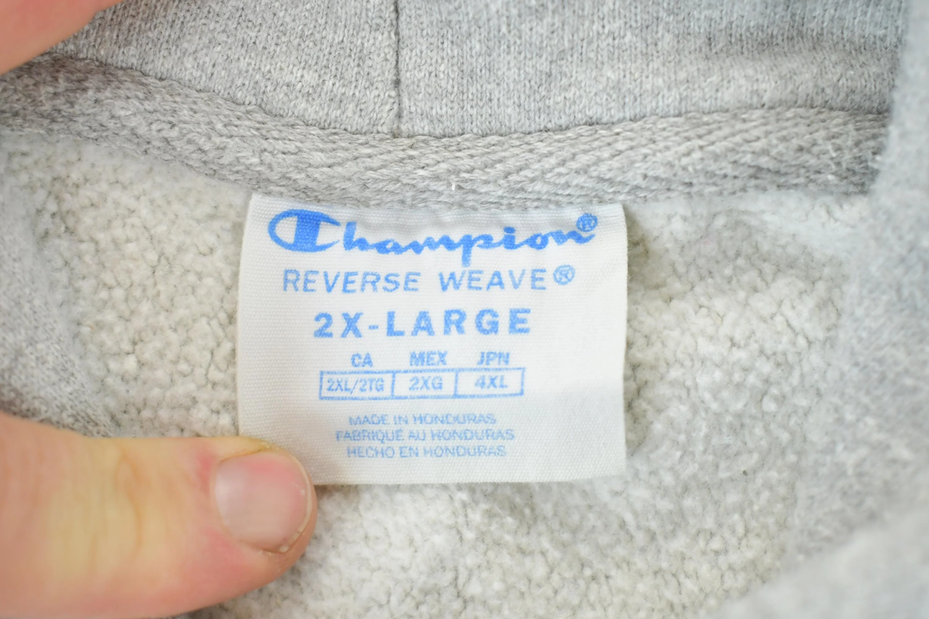 Vintage 1990s Champion Reverse Weave Heather Grey Hoodie Sweatshirt Men's 2XL - Image 3