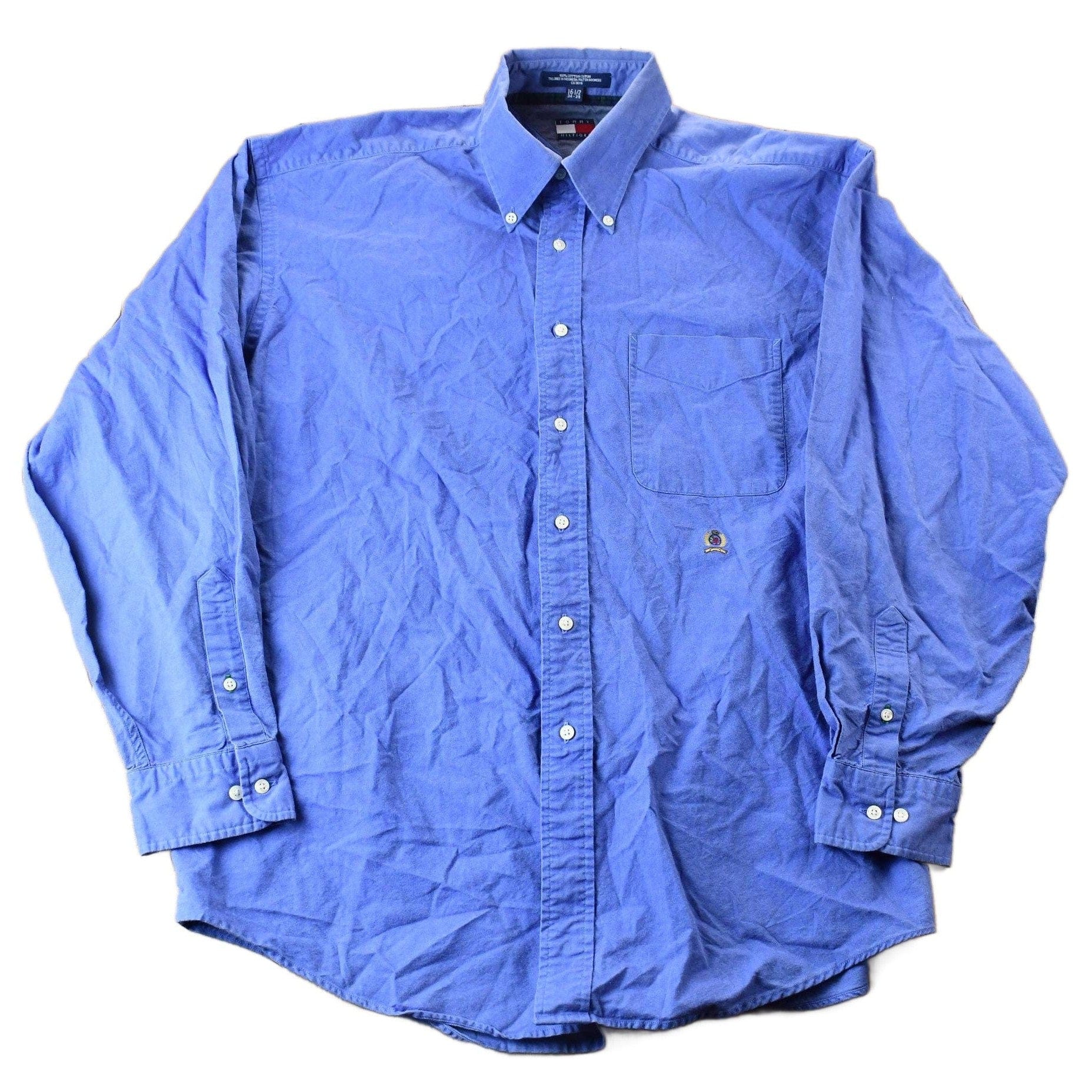 Vintage 1990s Chaps by Tommy Hilfiger Blue Blank Button Up Shirt Men's Large