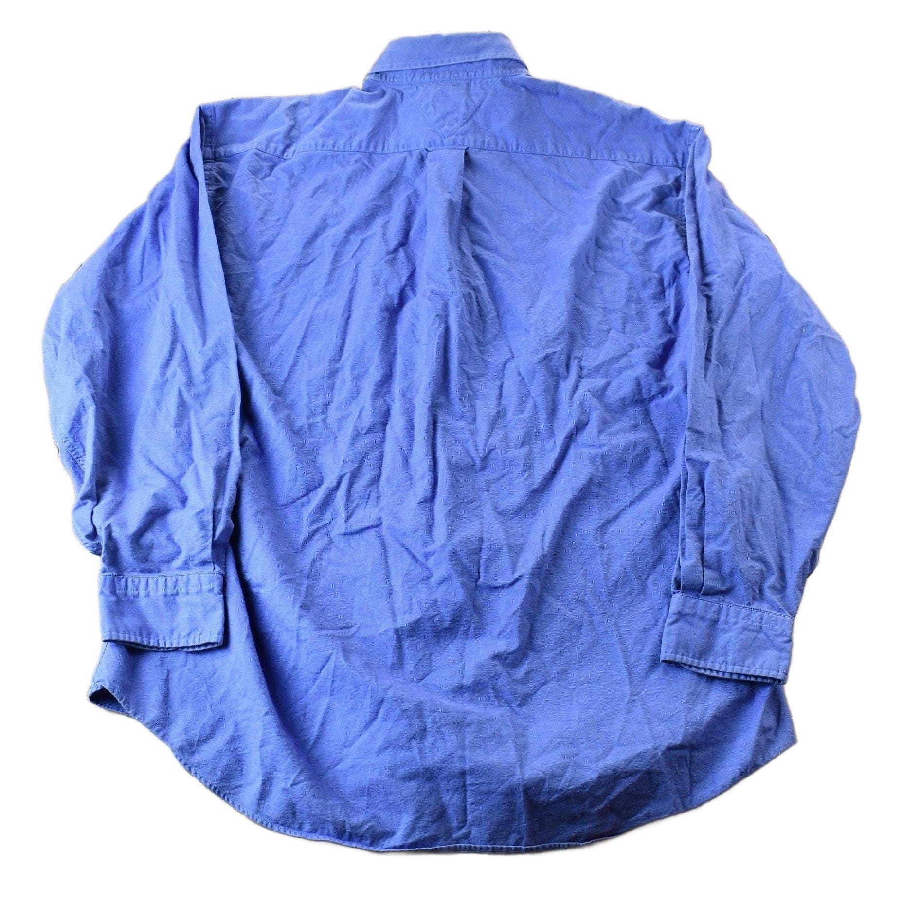 Vintage 1990s Chaps by Tommy Hilfiger Blue Blank Button Up Shirt Men's Large - Image 2