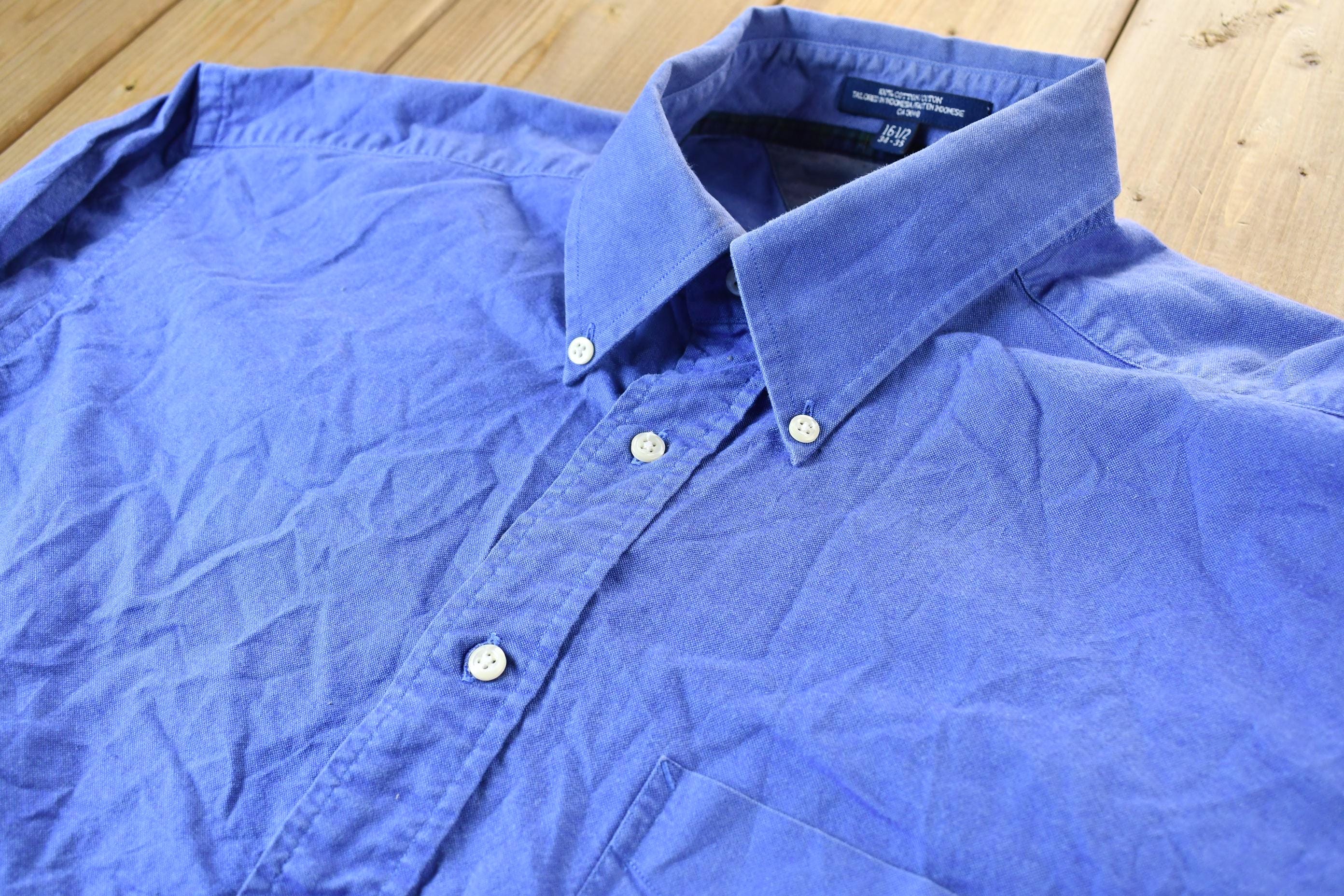 Vintage 1990s Chaps by Tommy Hilfiger Blue Blank Button Up Shirt Men's Large - Image 3