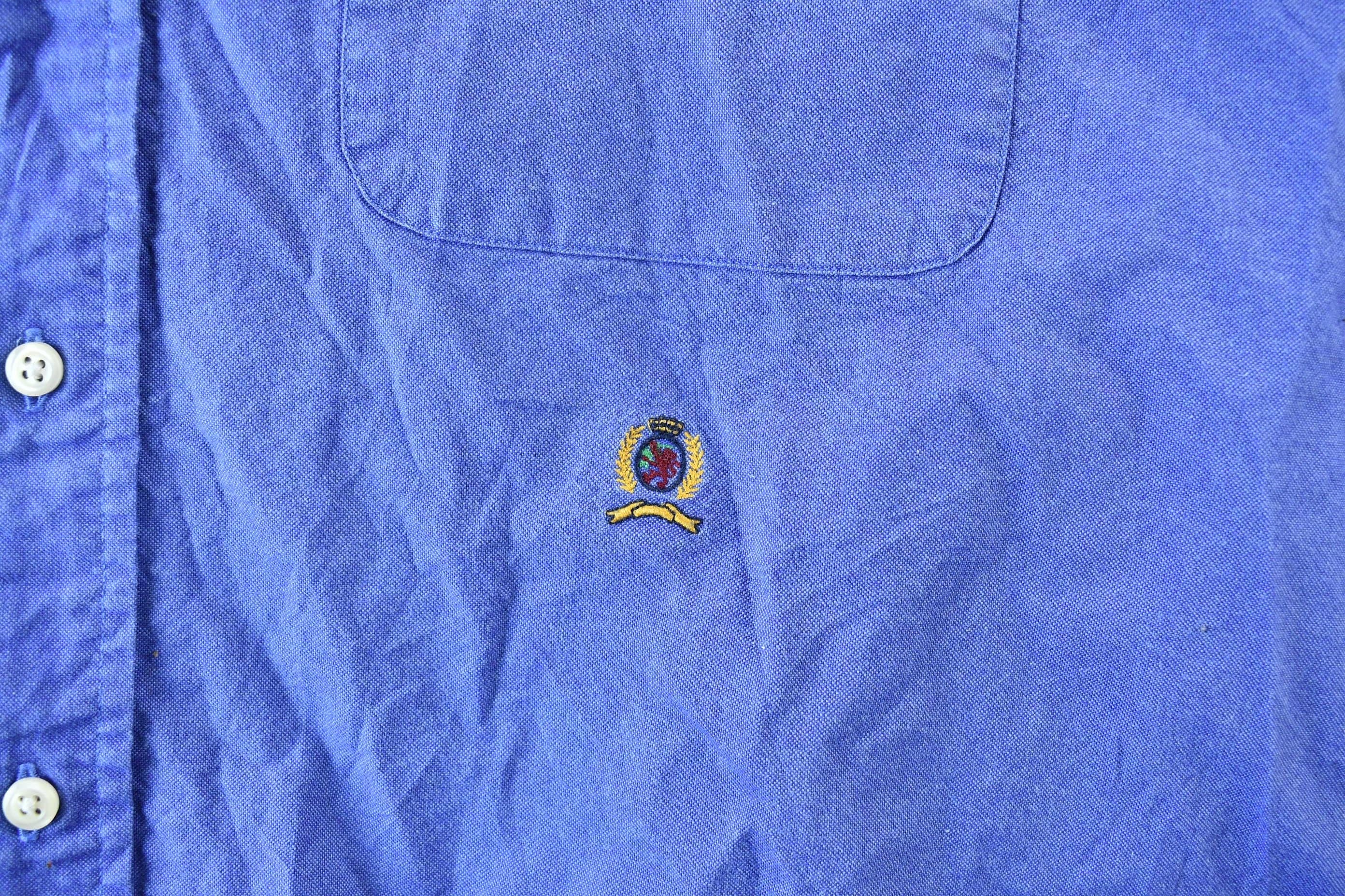 Vintage 1990s Chaps by Tommy Hilfiger Blue Blank Button Up Shirt Men's Large - Image 4
