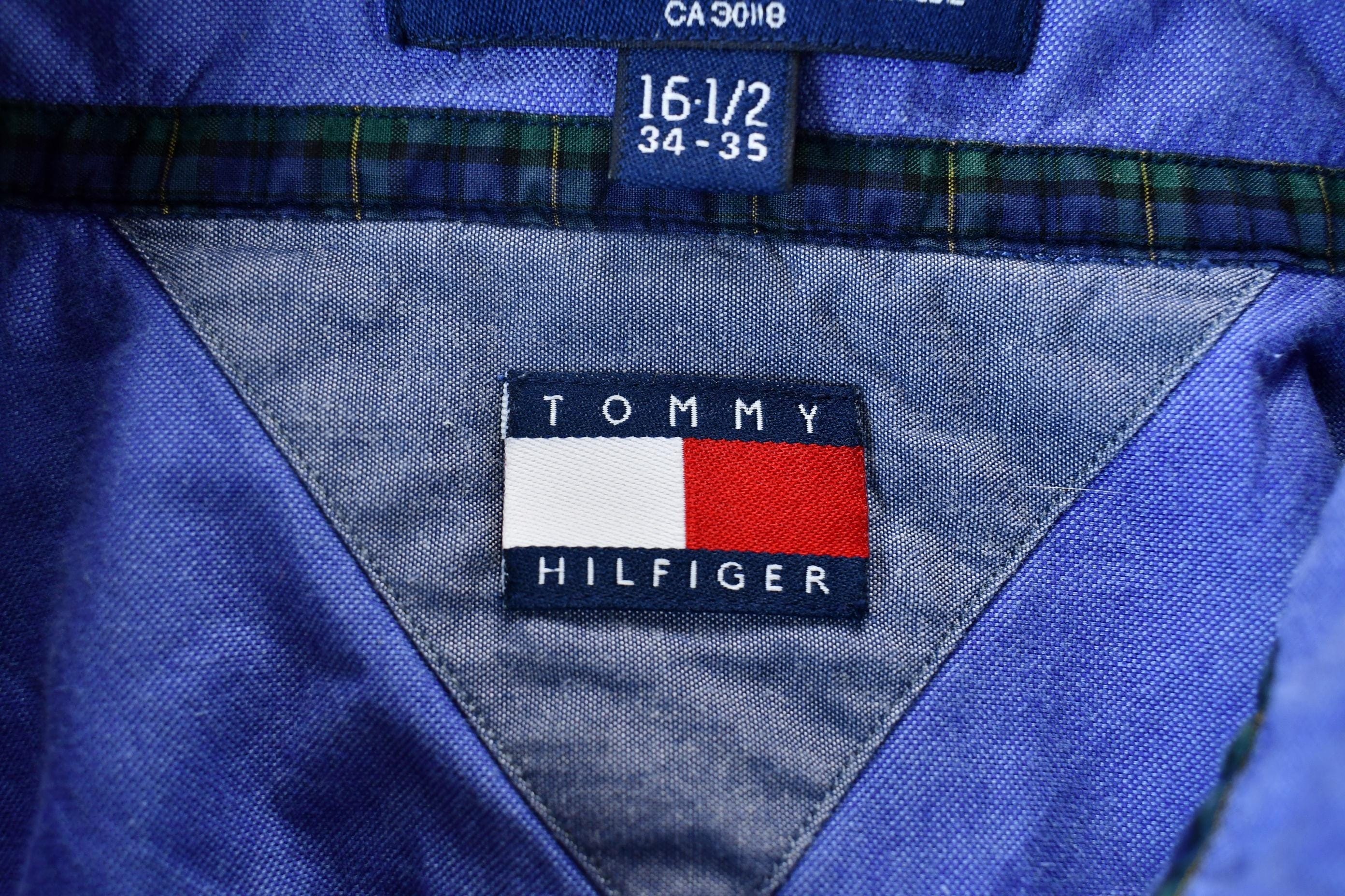 Vintage 1990s Chaps by Tommy Hilfiger Blue Blank Button Up Shirt Men's Large - Image 6