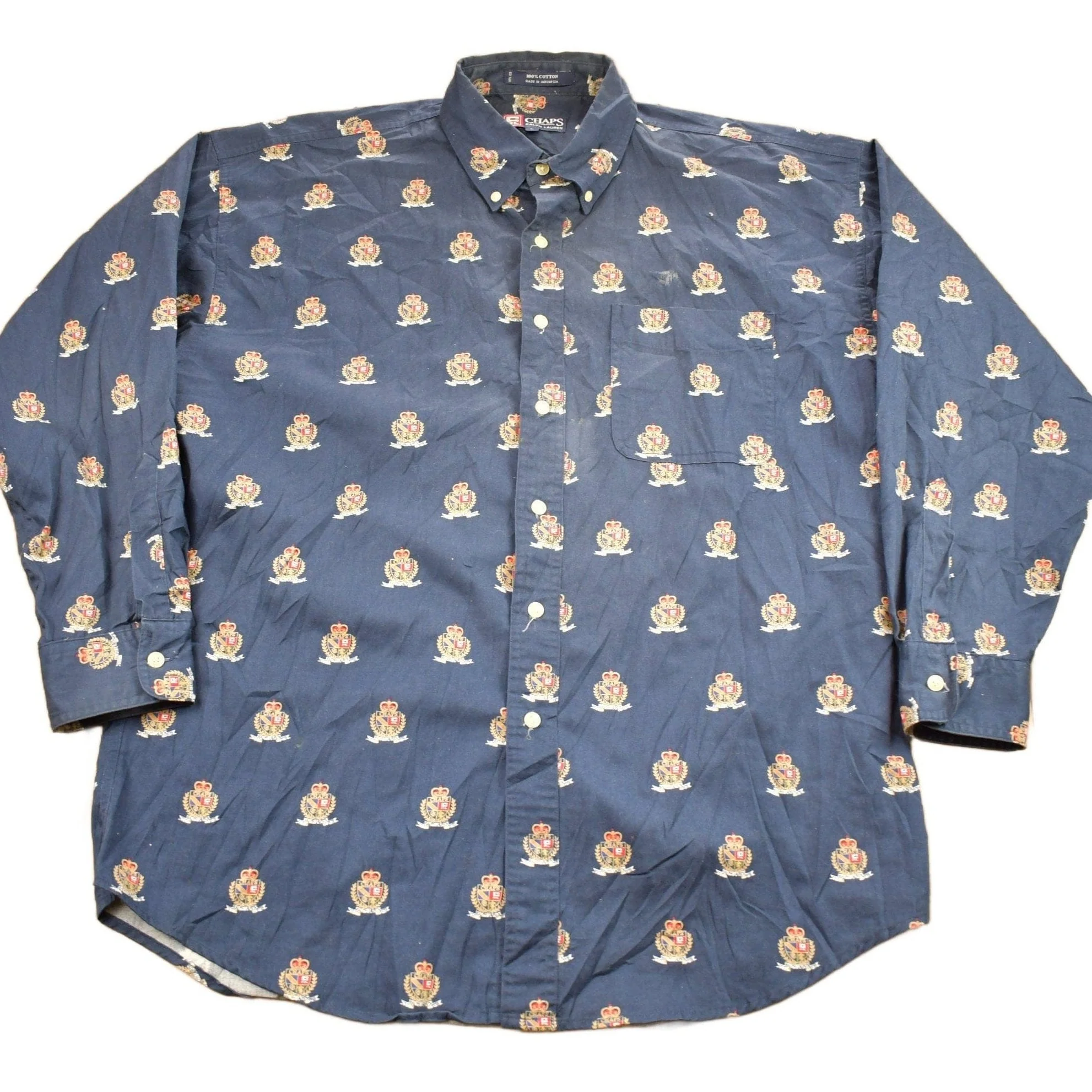 Vintage 1990s Chaps Ralph Lauren All Over Print Button Up Shirt Men's XL