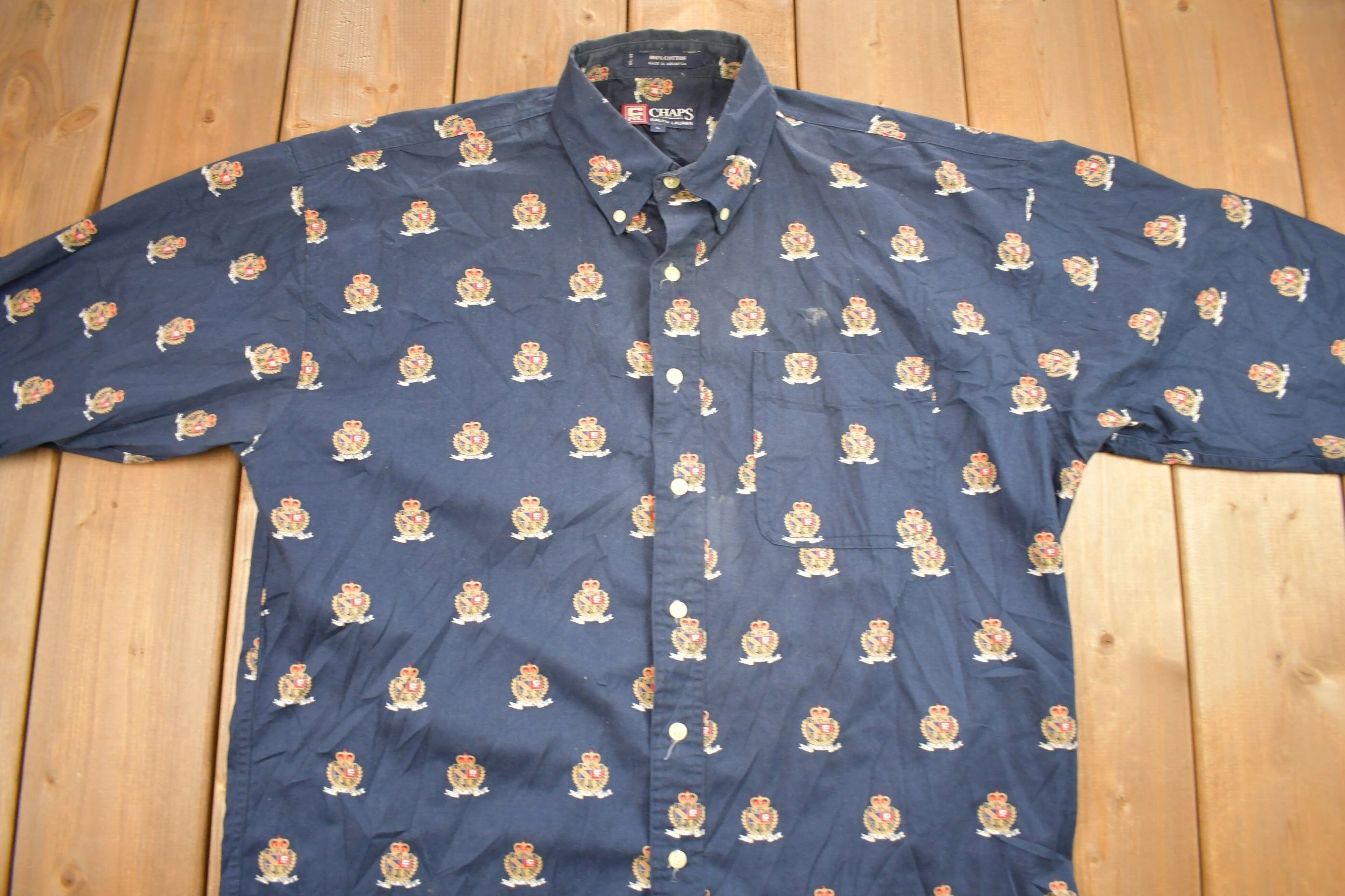 Vintage 1990s Chaps Ralph Lauren All Over Print Button Up Shirt Men's XL - Image 3