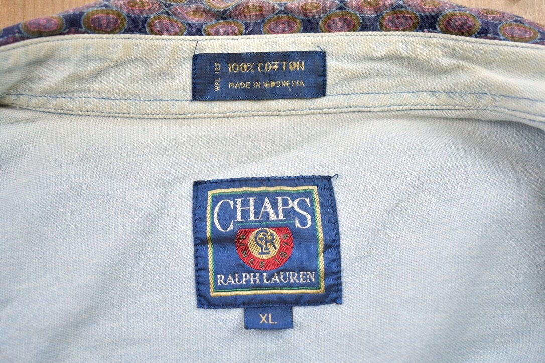 Vintage 1990s Chaps Ralph Lauren Patterned Button Up Shirt Men's 2XL - Image 3
