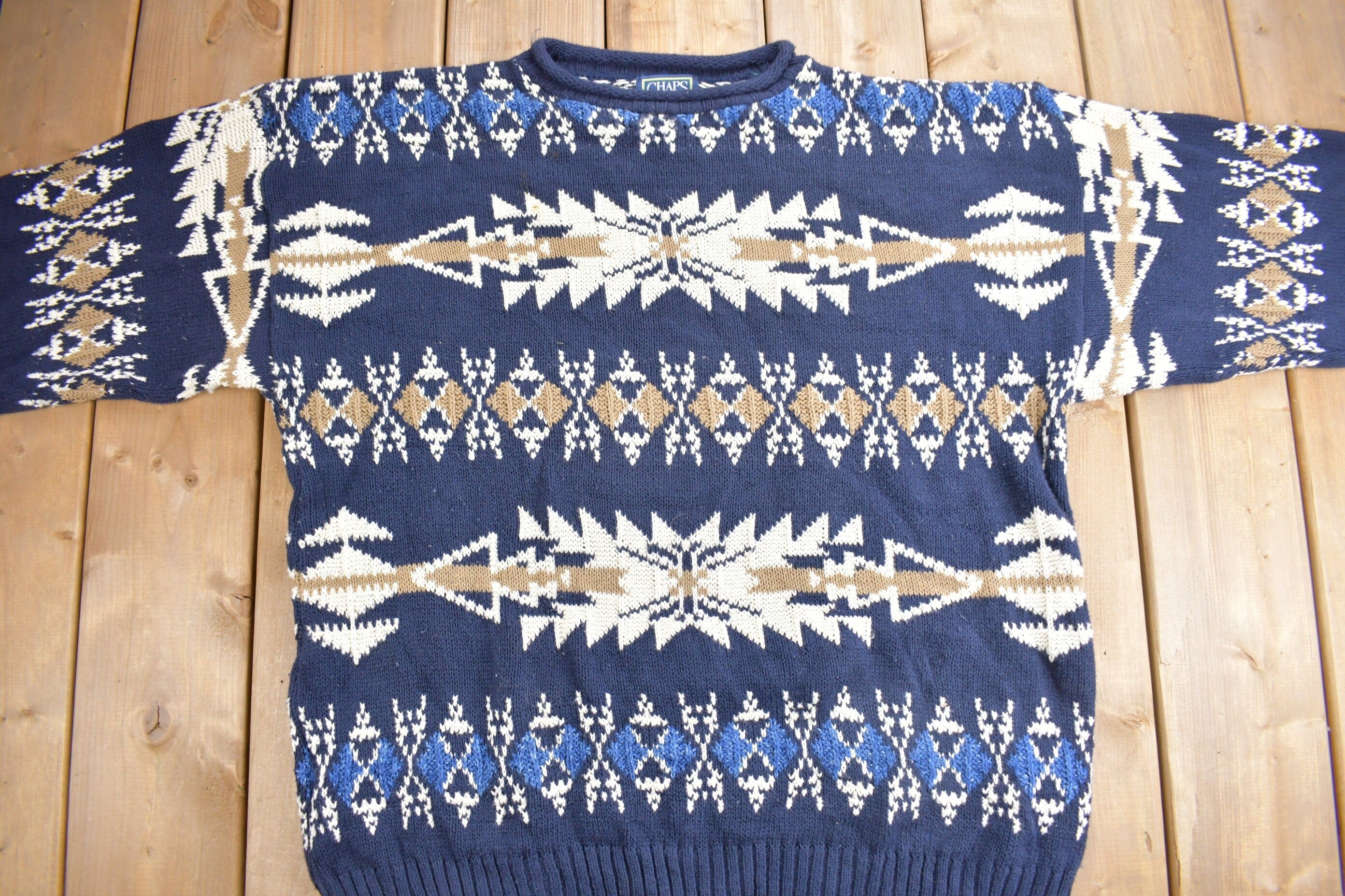 Vintage 1990s Chaps Ralph Lauren South Western Knit Sweater Men's XL - Image 4
