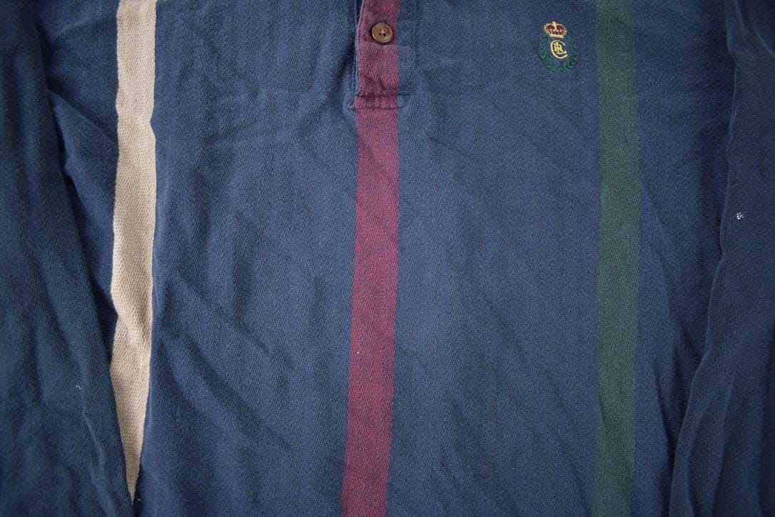 Vintage 1990s Chaps Ralph Lauren Striped Button Up Rugby Shirt Men's Large - Image 4