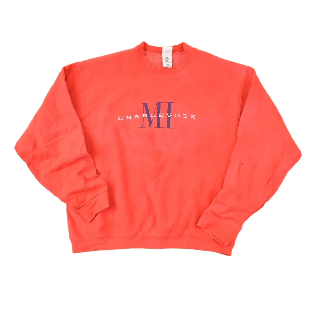 Vintage 1990s Charlevoix Graphic Print Crewneck Sweatshirt Mens L