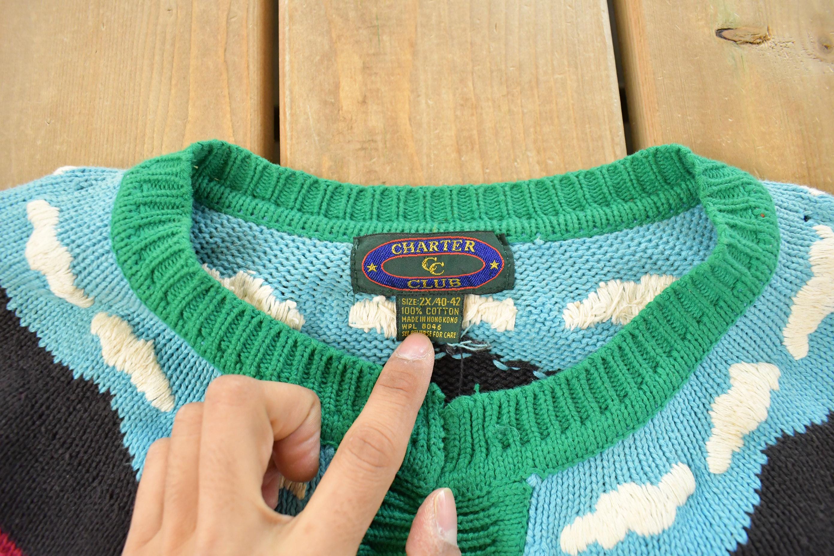Vintage 1990s Charter Club Farm Knit Cardigan Sweater Women's XL - Image 4