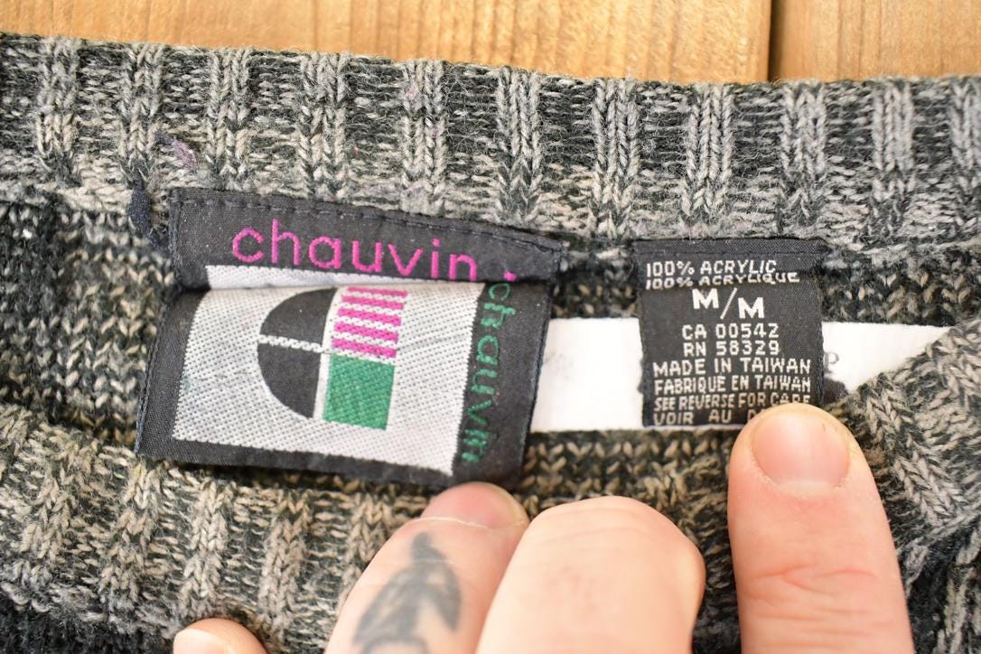 Vintage 1990s Chauvin Abstract Knit Crewneck Sweater Men's L - Image 4