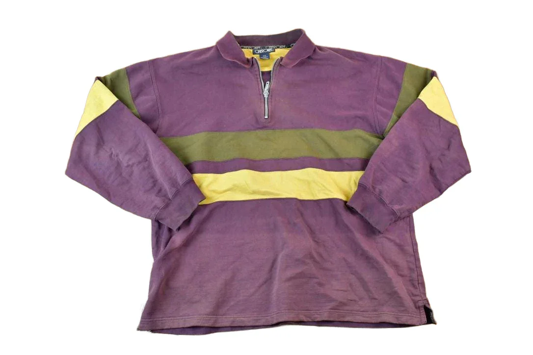 Vintage 1990s Cherokee Quarter Zip Striped Minnesota Crewneck Sweatshirt Men's Medium