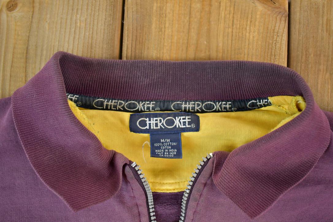 Vintage 1990s Cherokee Quarter Zip Striped Minnesota Crewneck Sweatshirt Men's Medium - Image 3
